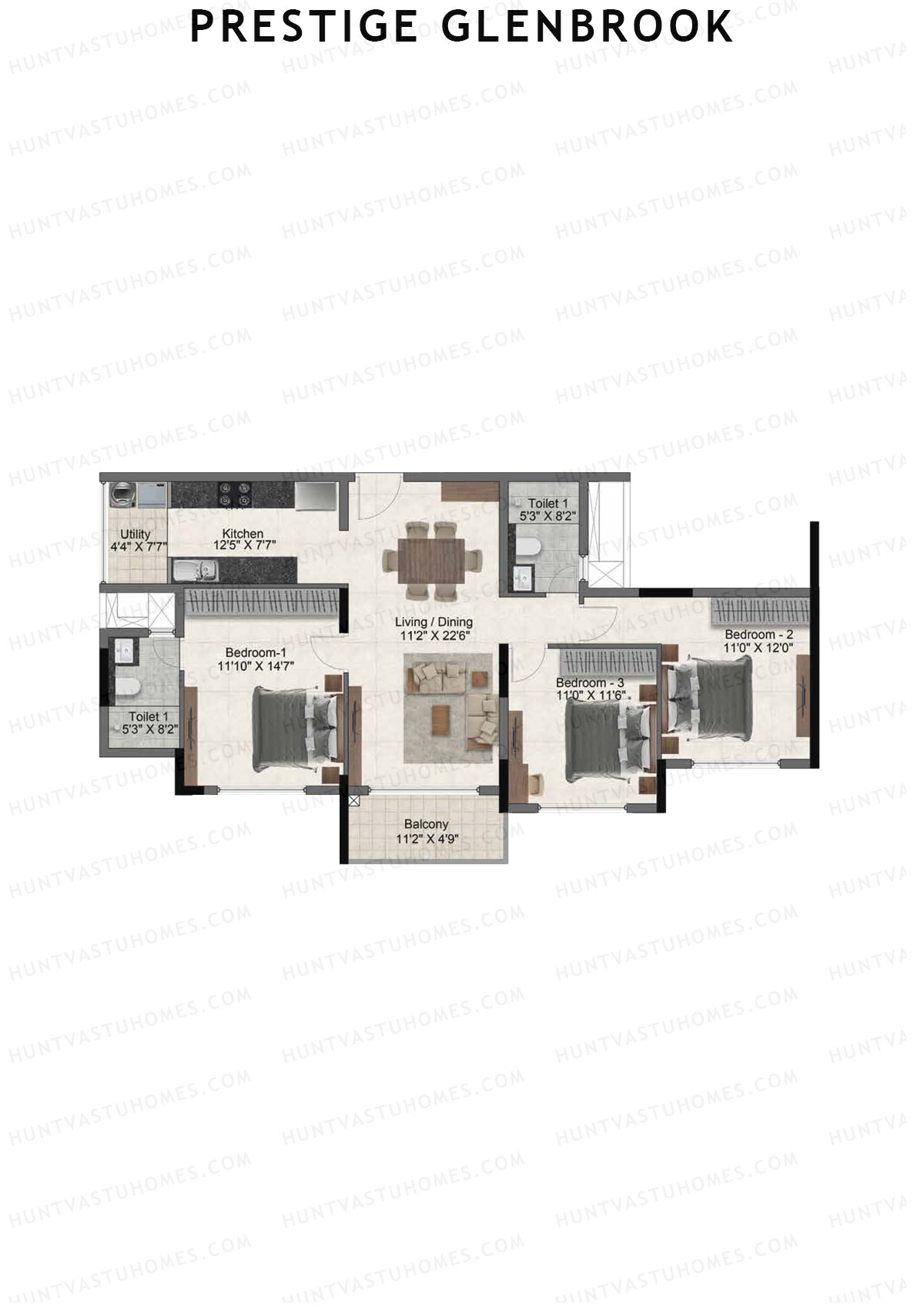 Prestige Glenbrook Tower 1 Unit 7 (Type F) Floor Plan