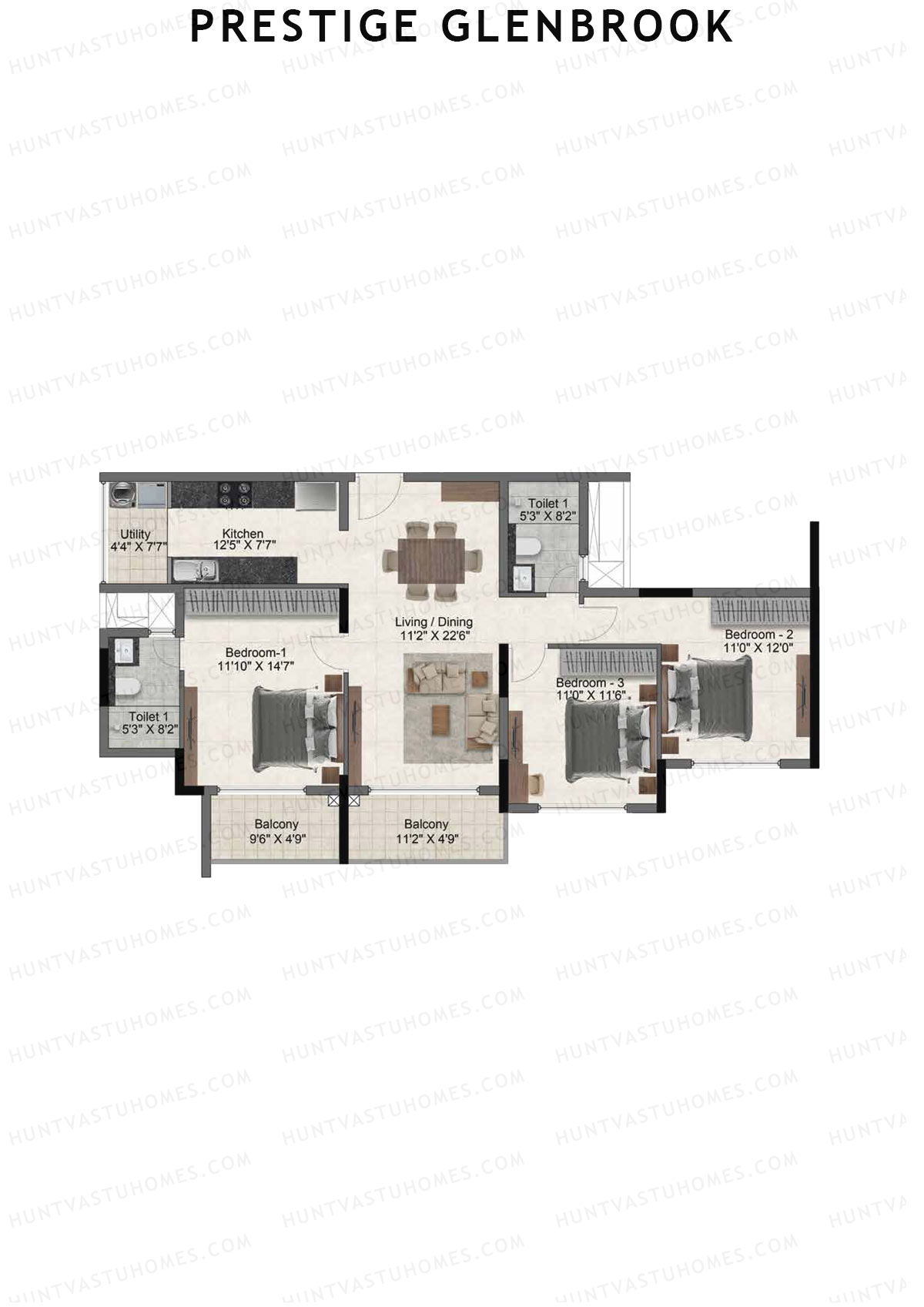 Prestige Glenbrook Tower 1 Unit 7 (Type F) Floor Plan