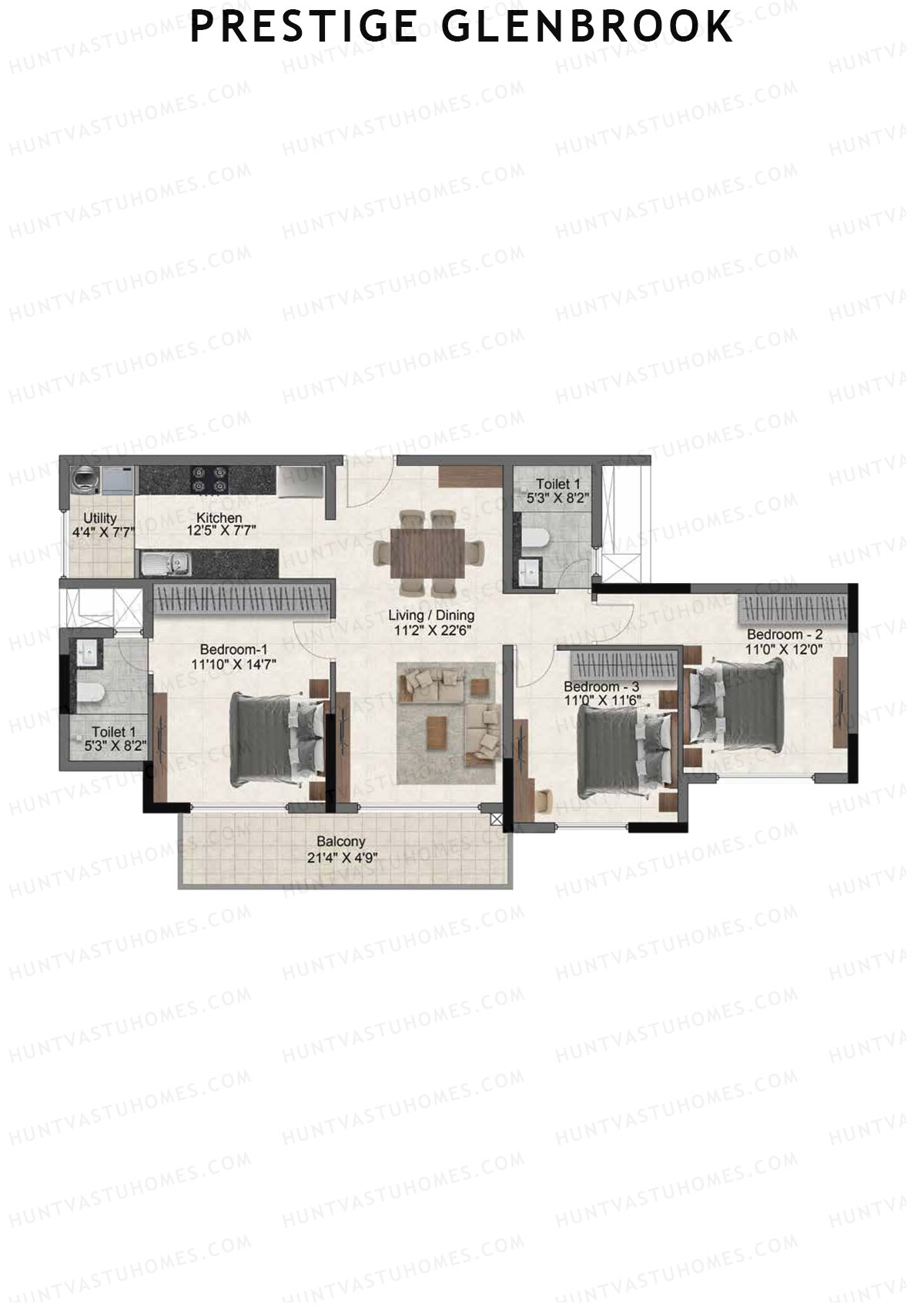 Prestige Glenbrook Tower 1 Unit 8 (Type F1) Floor Plan