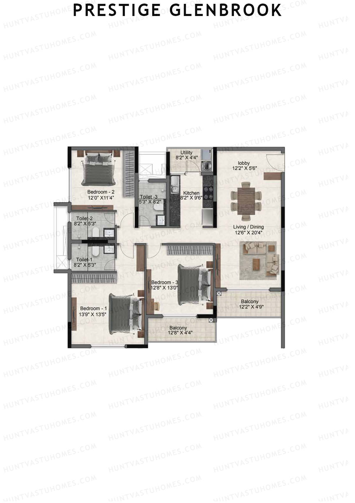 Prestige Glenbrook Tower 1 Unit 9 (Type M) Floor Plan