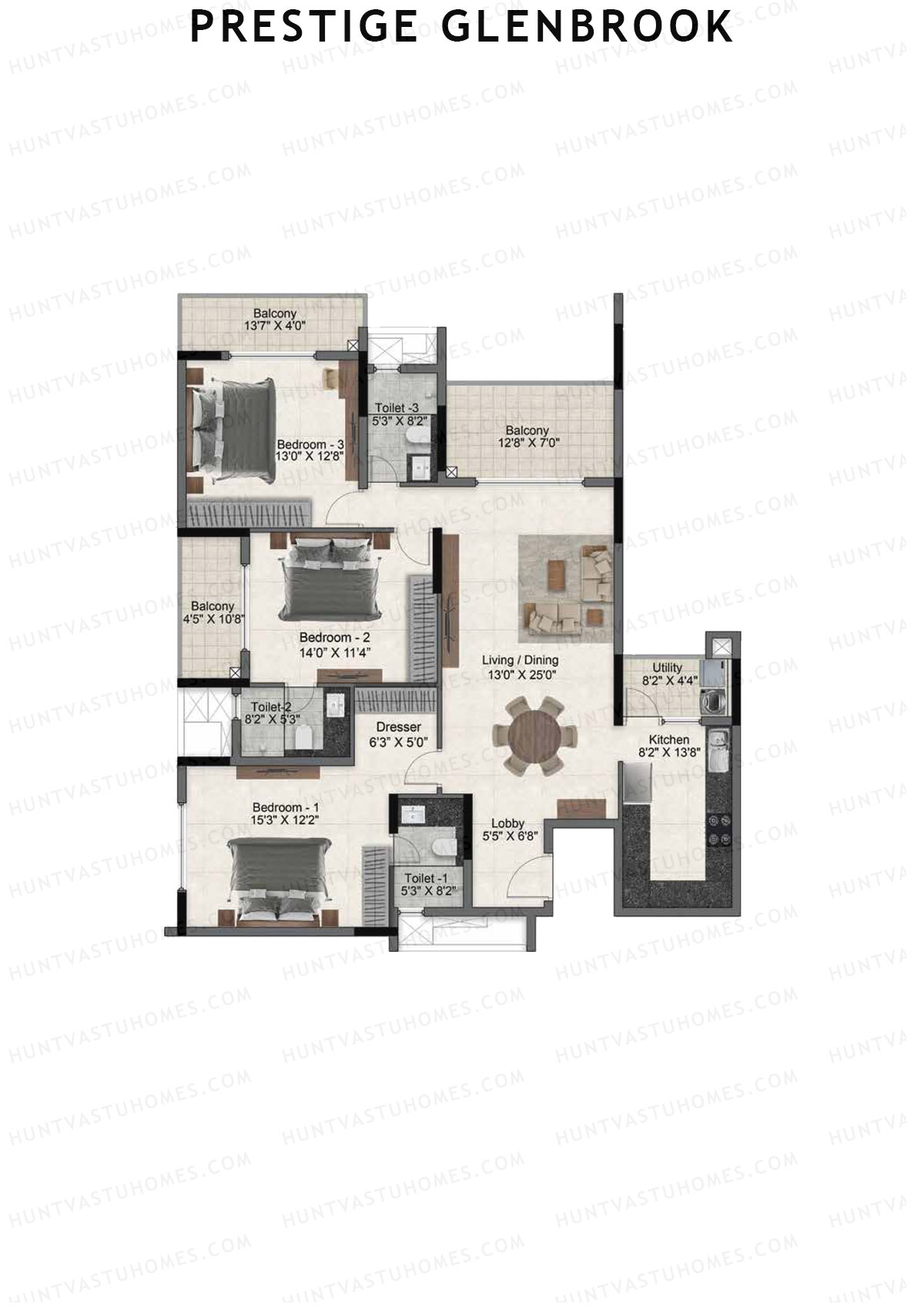 Prestige Glenbrook Tower 2 Unit 1 (Type N) Floor Plan