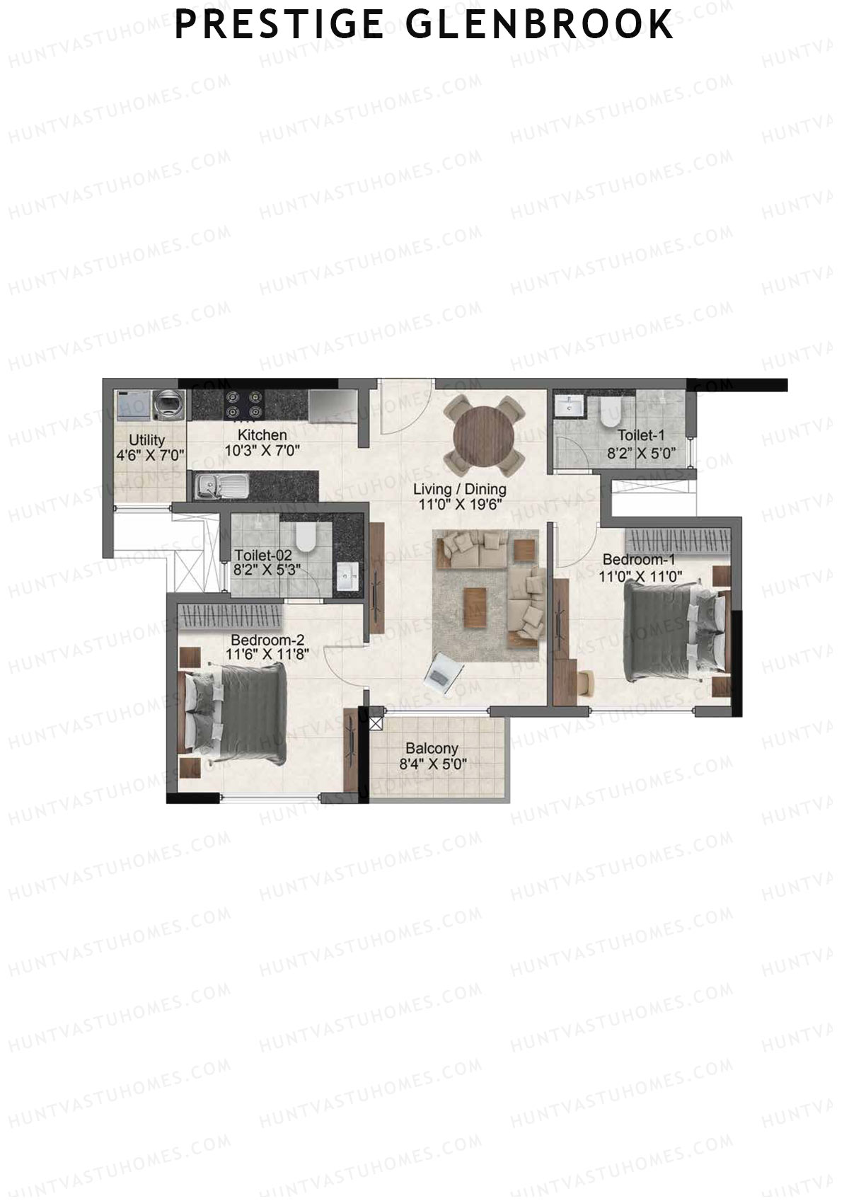 Prestige Glenbrook Tower 2 Unit 6 (Type A1) Floor Plan