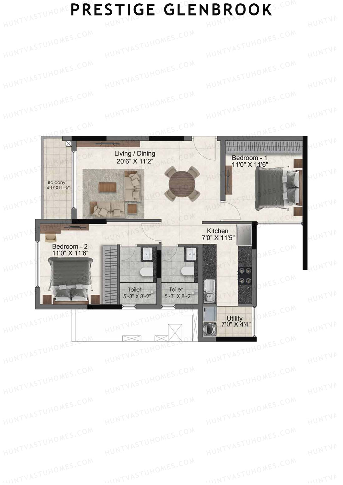Prestige Glenbrook Tower 2 Unit 7 (Type D) Floor Plan