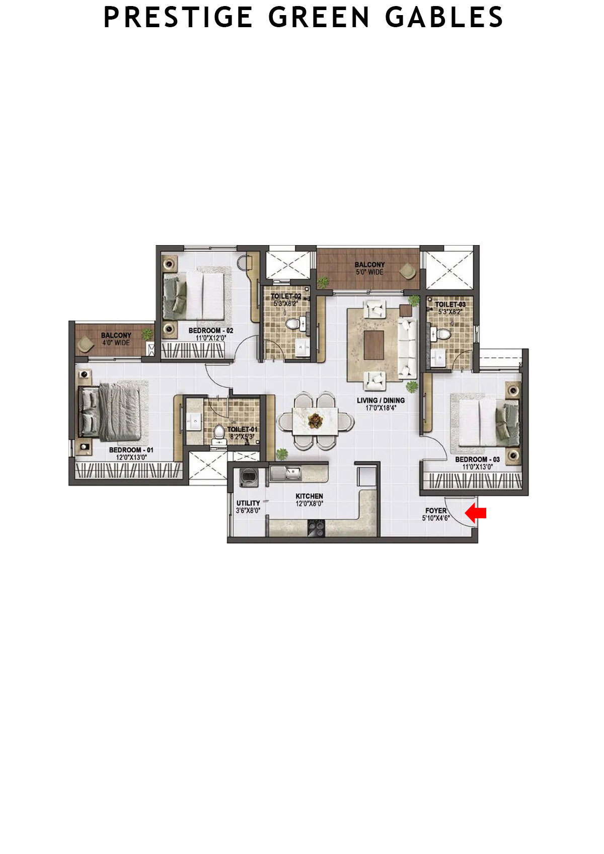 Prestige Green Gables Tower 1 Unit 1 (Type F) Floor Plan