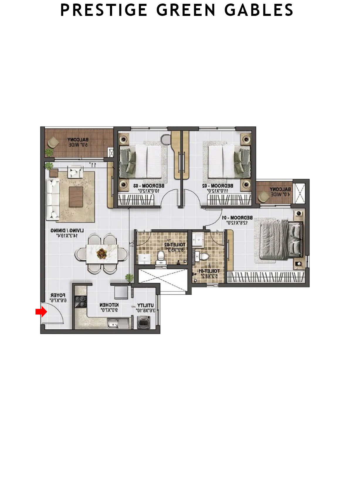 Prestige Green Gables Tower 1 Unit 2 (Type D) Floor Plan
