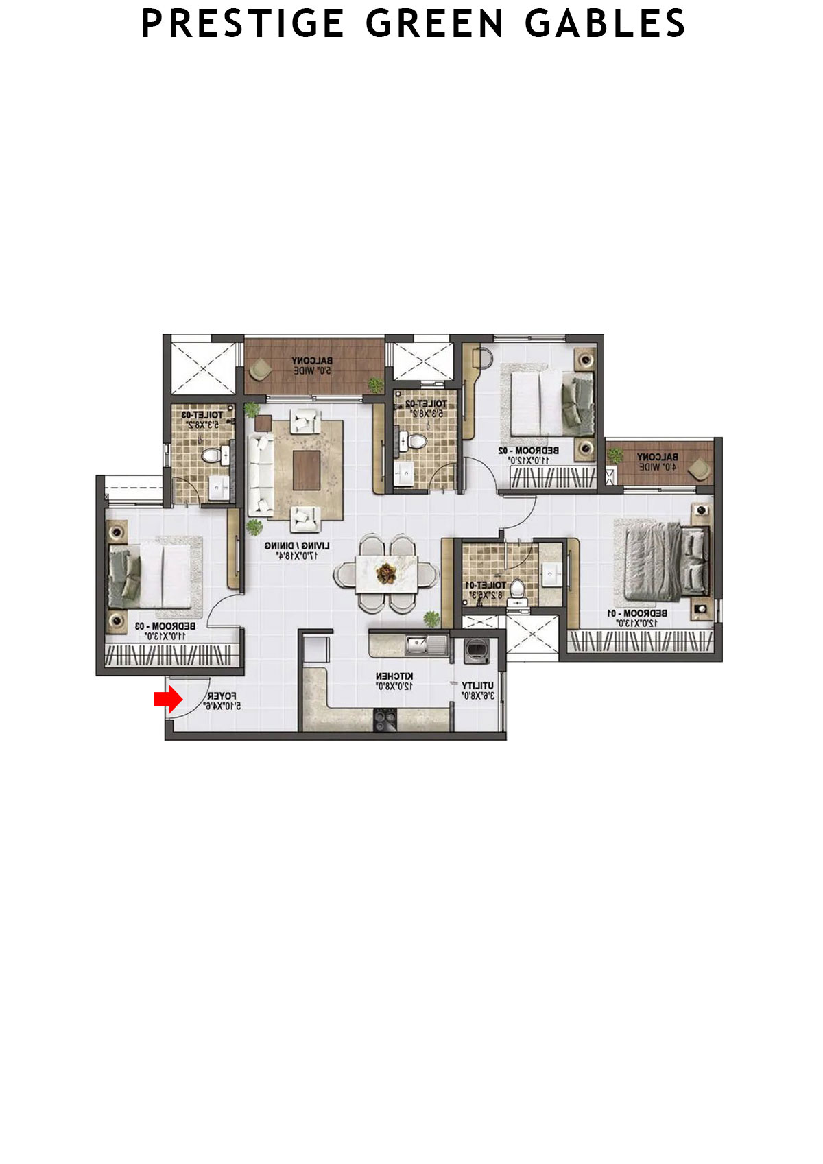 Prestige Green Gables Tower 1 Unit 4 (Type F) Floor Plan