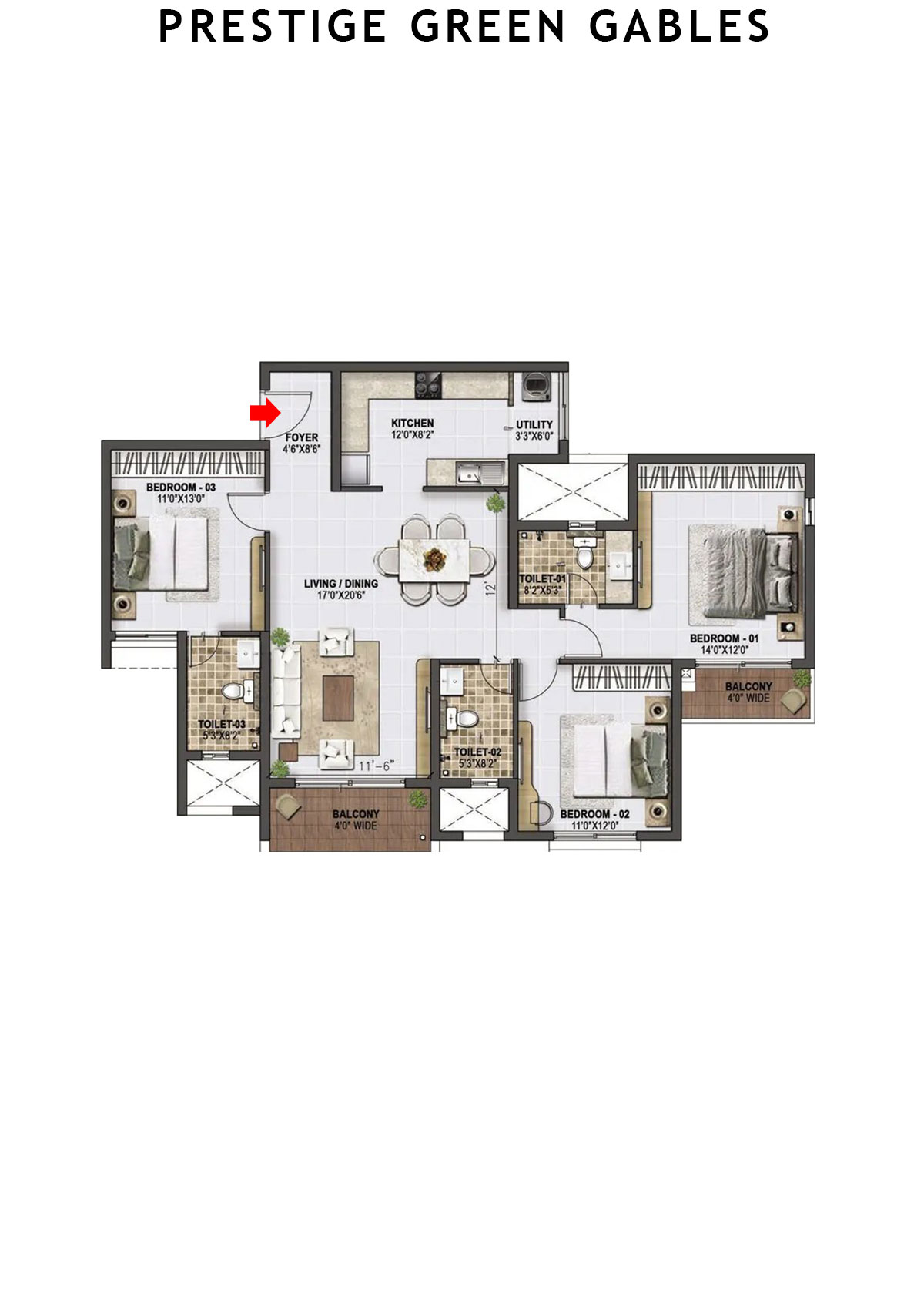 Prestige Green Gables Tower 1 Unit 5 (Type G) Floor Plan