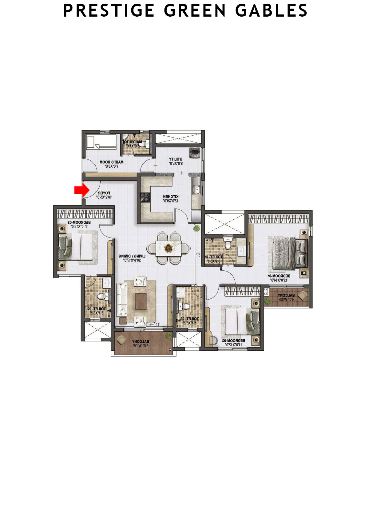 Prestige Green Gables Tower 1 Unit 5 (Type J) Floor Plan