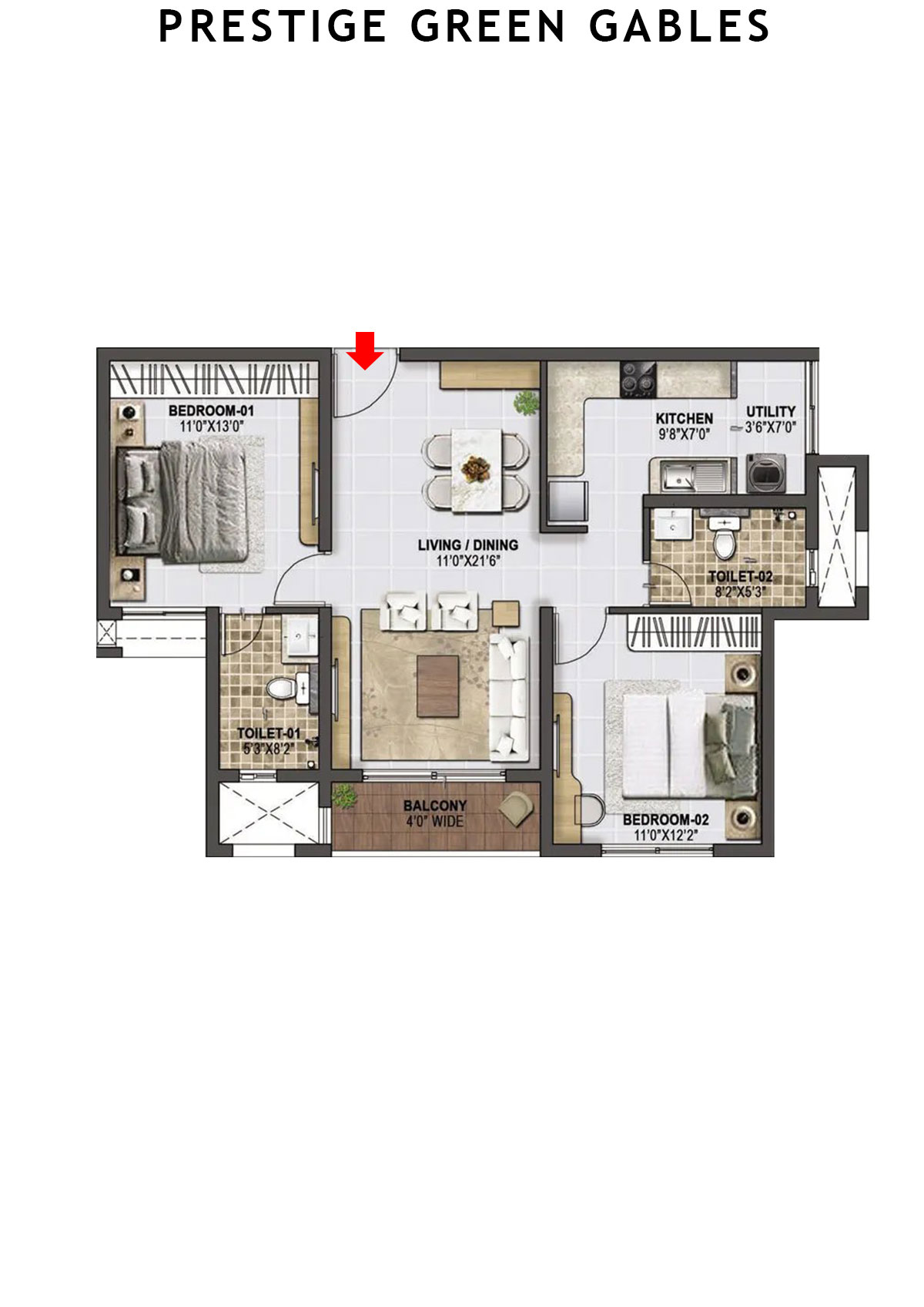 Prestige Green Gables Tower 1 Unit 7 (Type C) Floor Plan