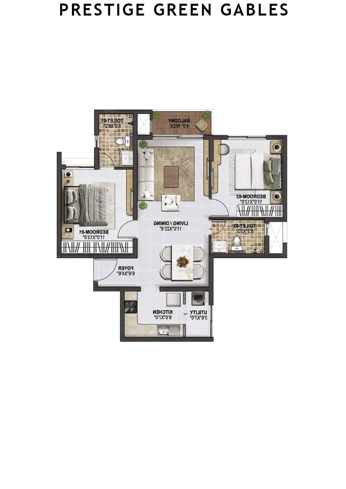 Prestige Green Gables Tower 3 Unit 2 (Type B) Floor Plan