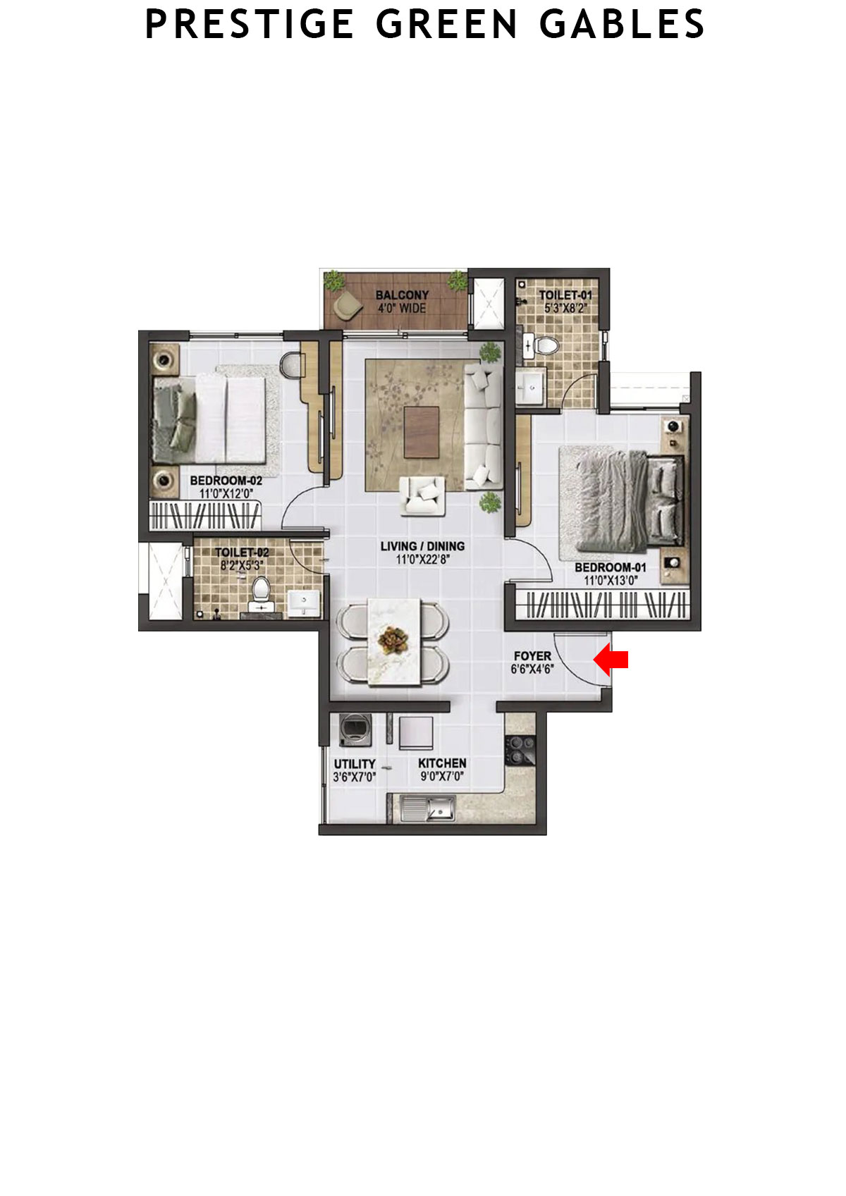 Prestige Green Gables Tower 3 Unit 3 (Type B) Floor Plan