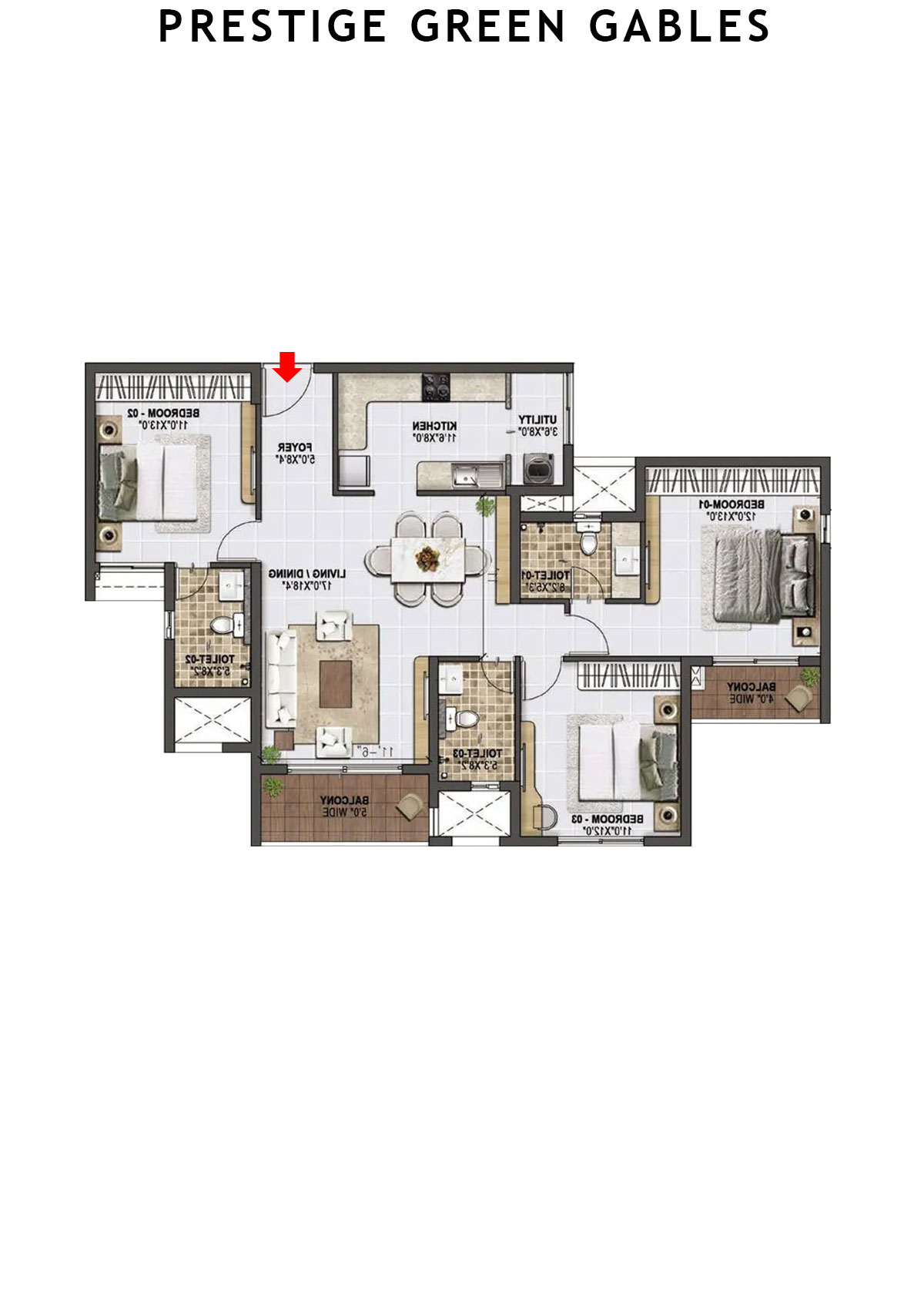 Prestige Green Gables Tower 3 Unit 5 (Type E) Floor Plan