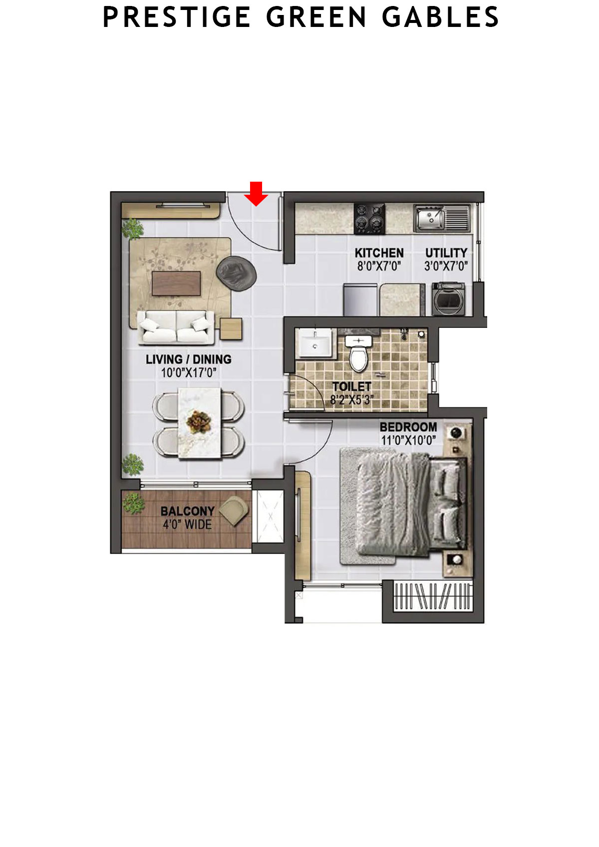 Prestige Green Gables Tower 3 Unit 7 (Type A) Floor Plan