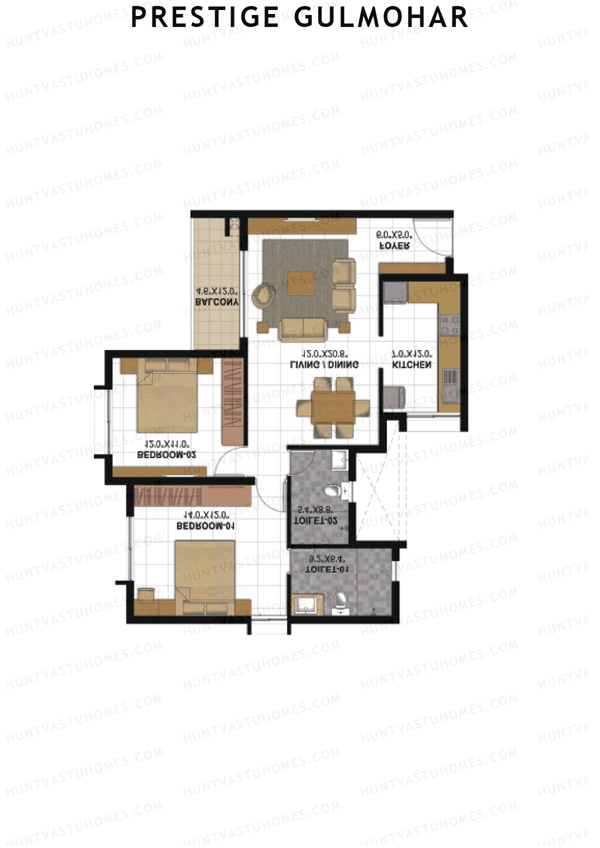 Prestige Gulmohar Tower 1 Unit 1 (Type B) Floor Plan