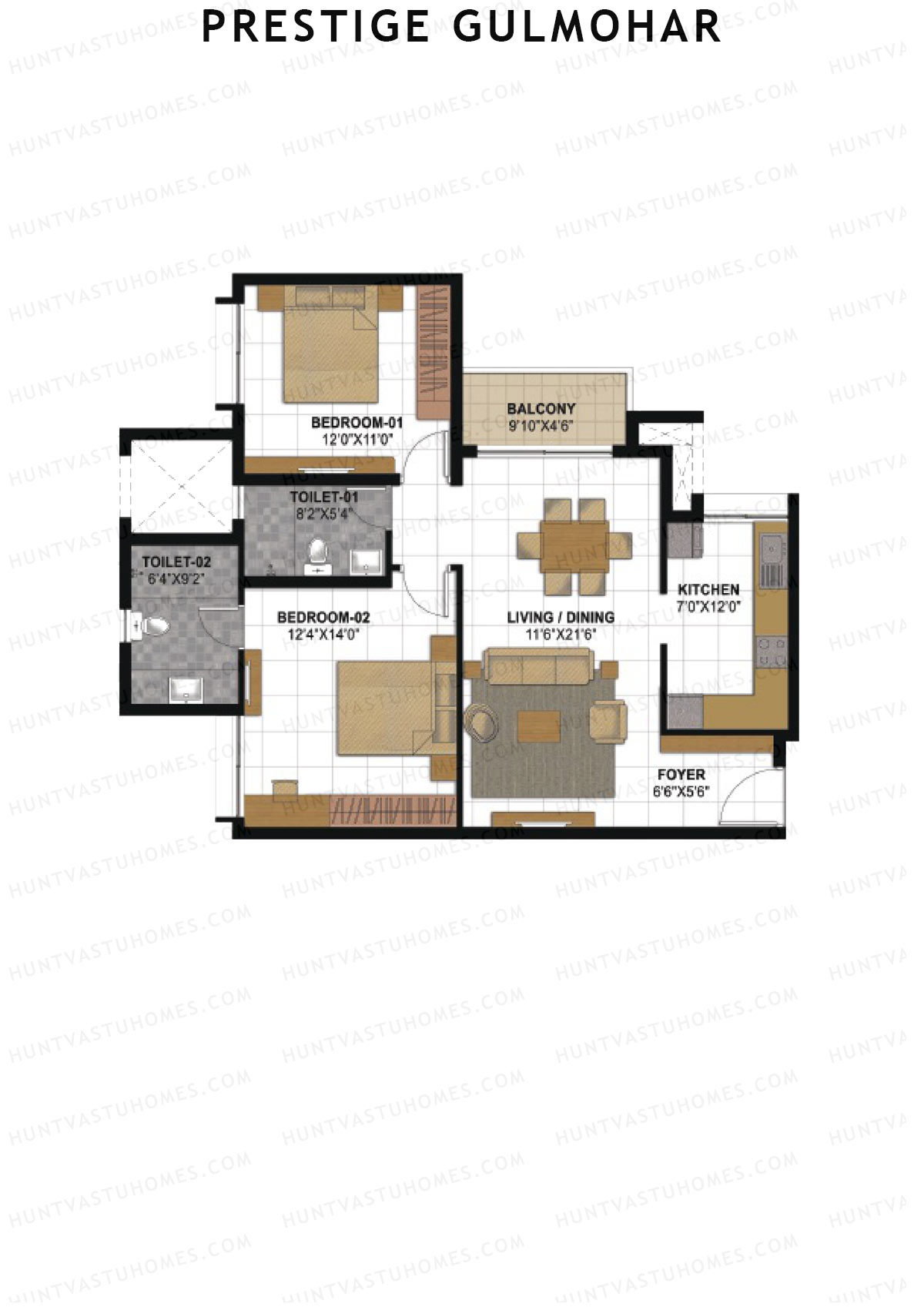 Prestige Gulmohar Tower 1 Unit 2 (Type C) Floor Plan