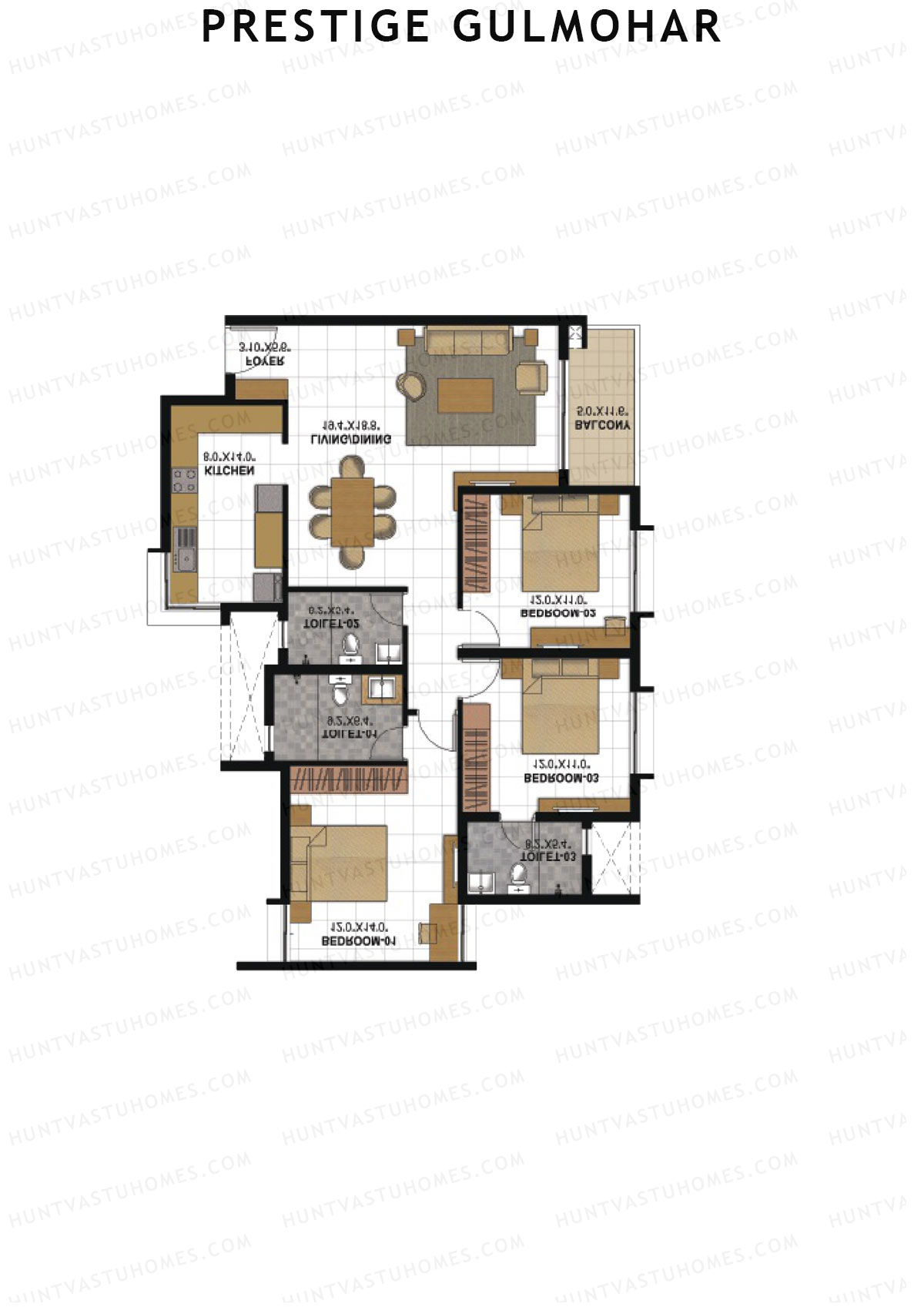 Prestige Gulmohar Tower 1 Unit 4 (Type F) Floor Plan