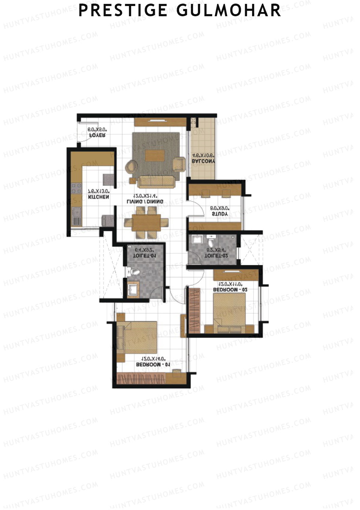 Prestige Gulmohar Tower 2 Unit 2 (Type E) Floor Plan