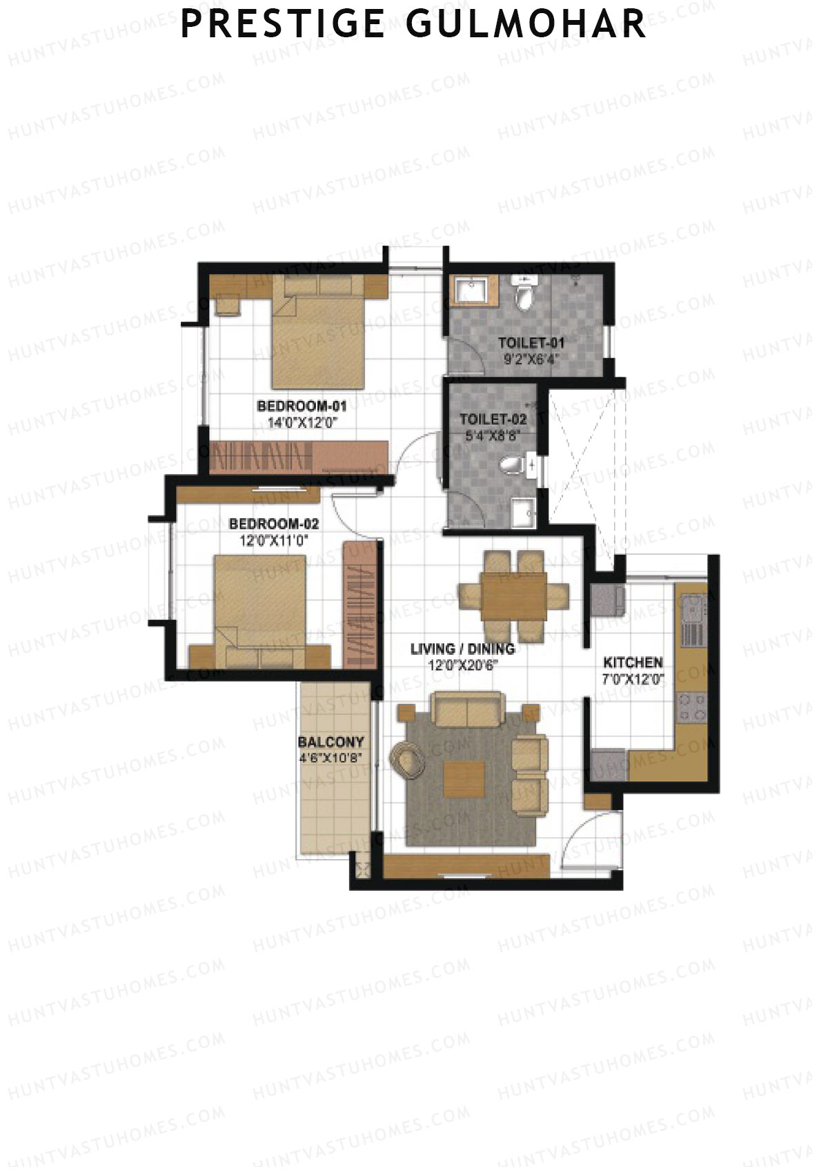 Prestige Gulmohar Tower 4 Unit 4 (Type A) Floor Plan