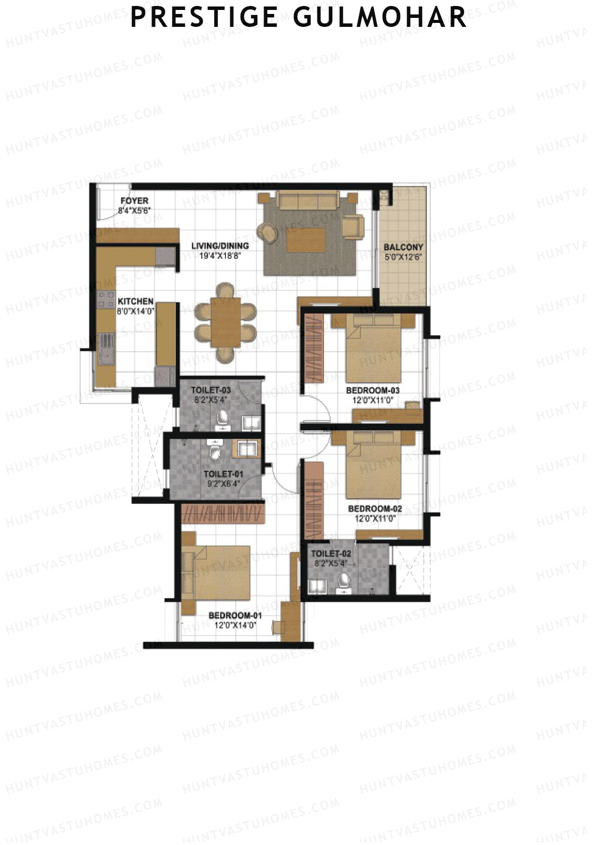 Prestige Gulmohar Tower 5 Unit 4 (Type G) Floor Plan