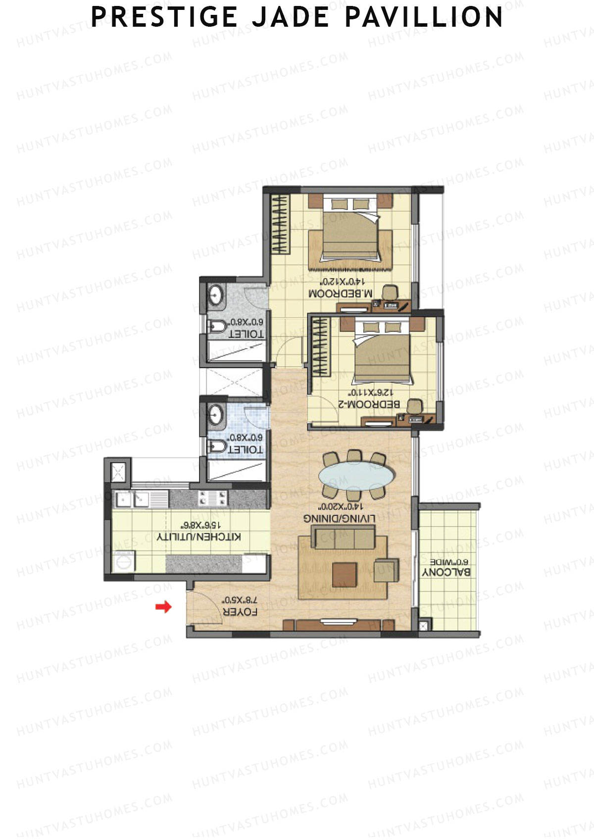 Prestige Jade Pavillion Tower 3 Unit 1 (Type B) Floor Plan