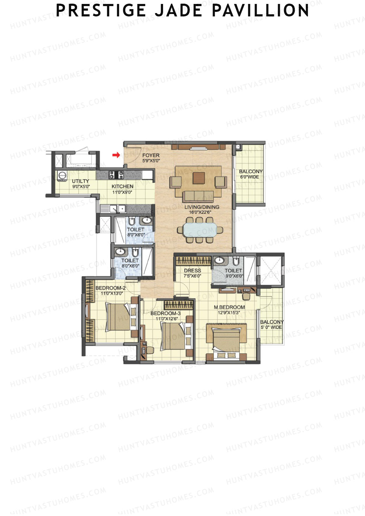 Prestige Jade Pavillion Tower 3 Unit 2 (Type D) Floor Plan