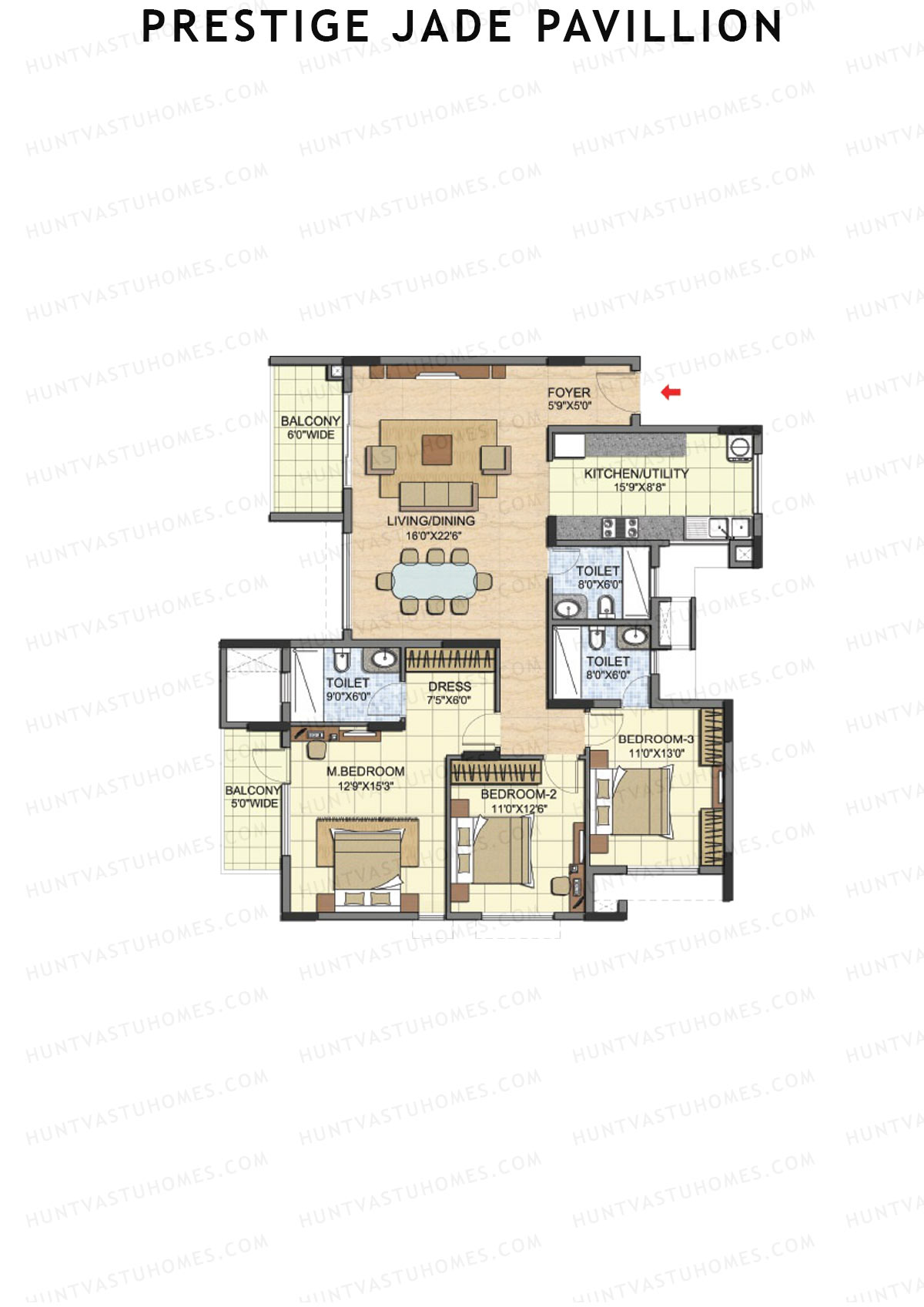 Prestige Jade Pavillion Tower 4 Unit 3 (Type E) Floor Plan