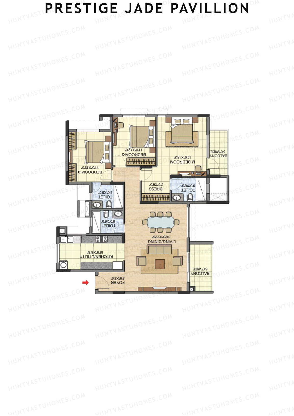 Prestige Jade Pavillion Tower 4 Unit 5 (Type E) Floor Plan