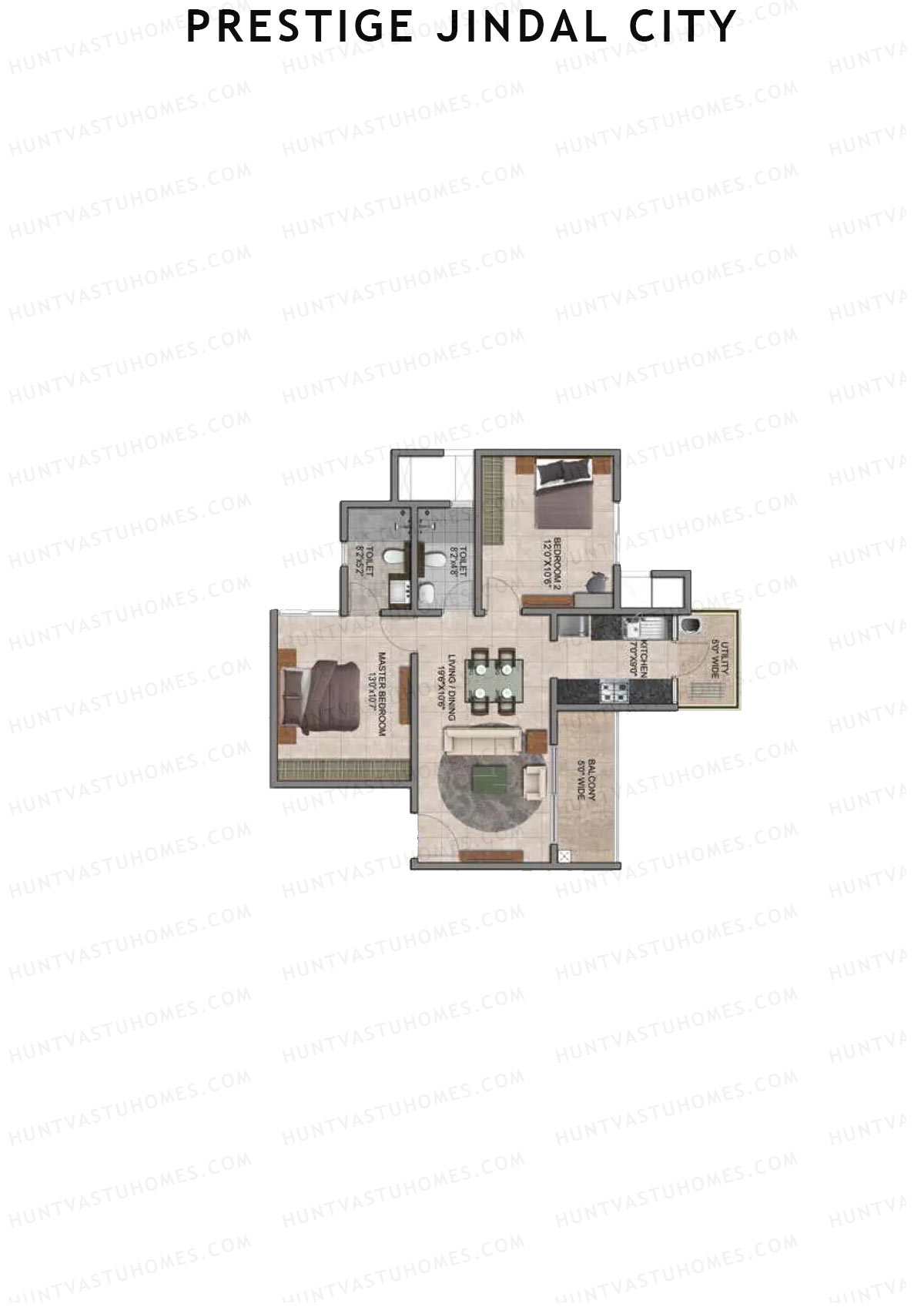 Prestige Jindal City Building 1 Tower 1 Unit 3 (Type B5) Floor Plan