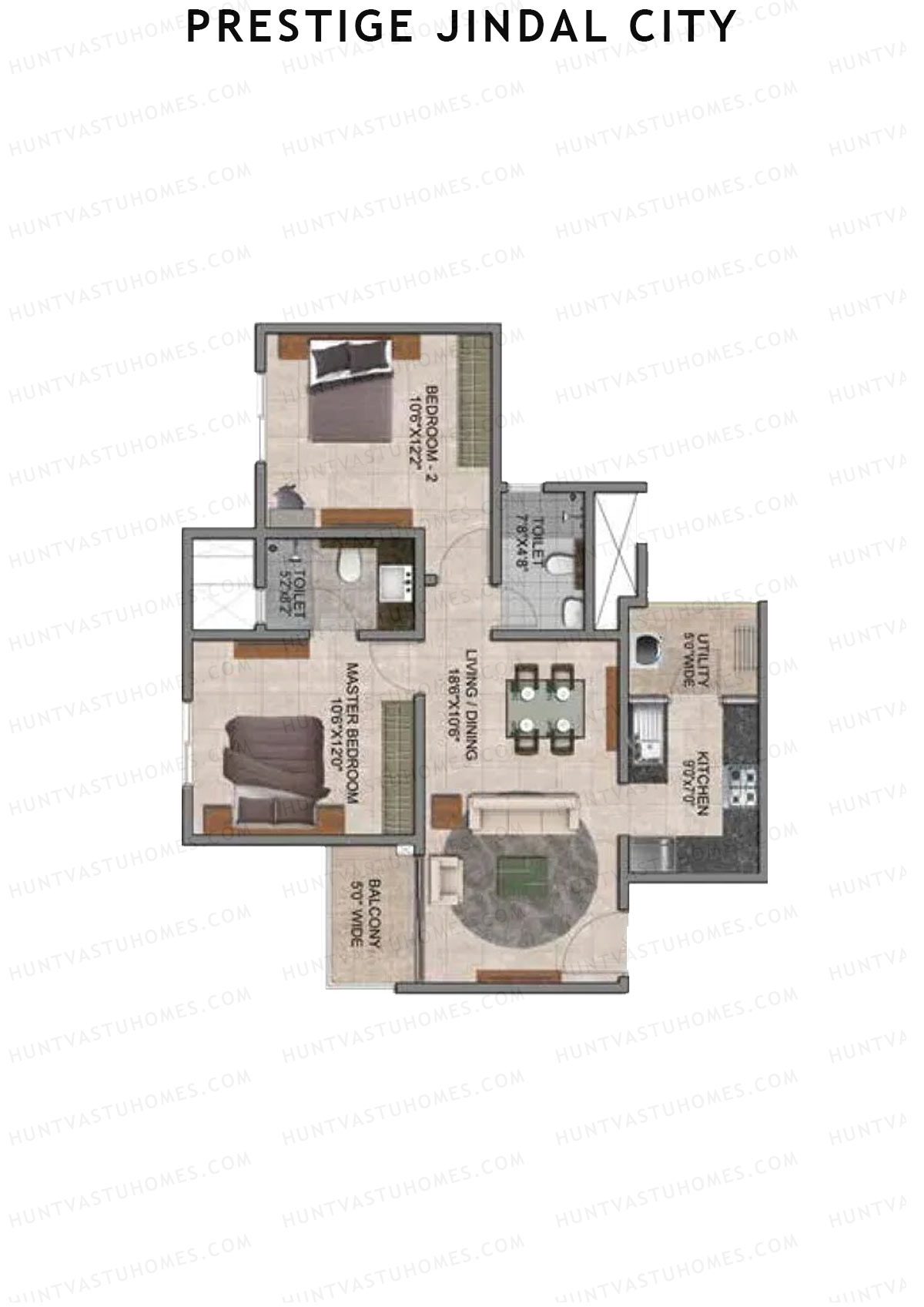 Prestige Jindal City Building 1 Tower 1 Unit 8 (Type B2) Floor Plan