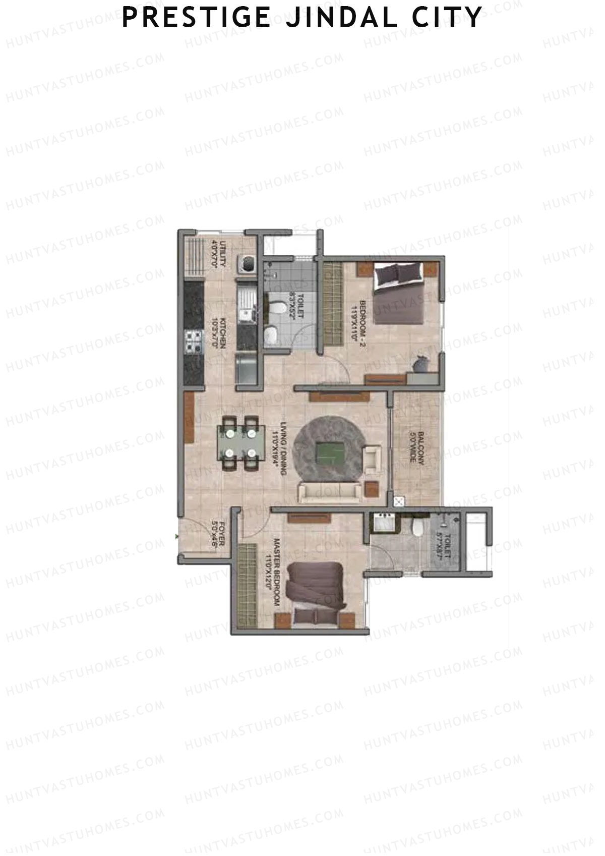 Prestige Jindal City Building 2 Tower 1 Unit 1 (Type C1) Floor Plan