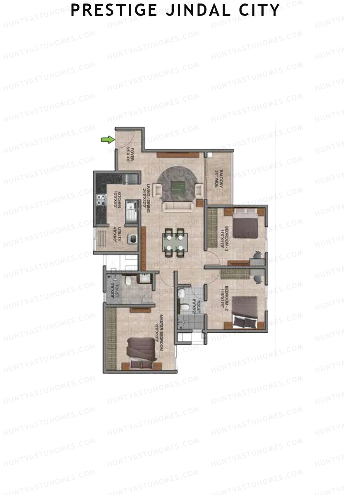 Prestige Jindal City Building 2 Tower 1 Unit 2 (Type D2) Floor Plan