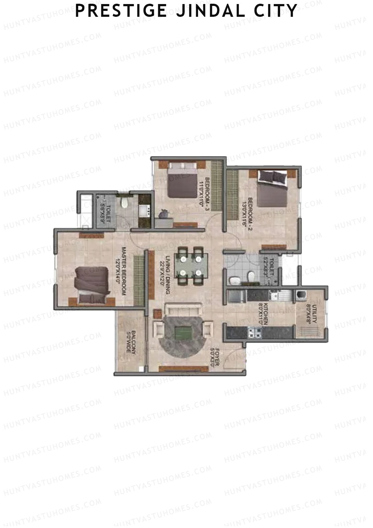 Prestige Jindal City Building 2 Tower 1 Unit 6 (Type D1) Floor Plan