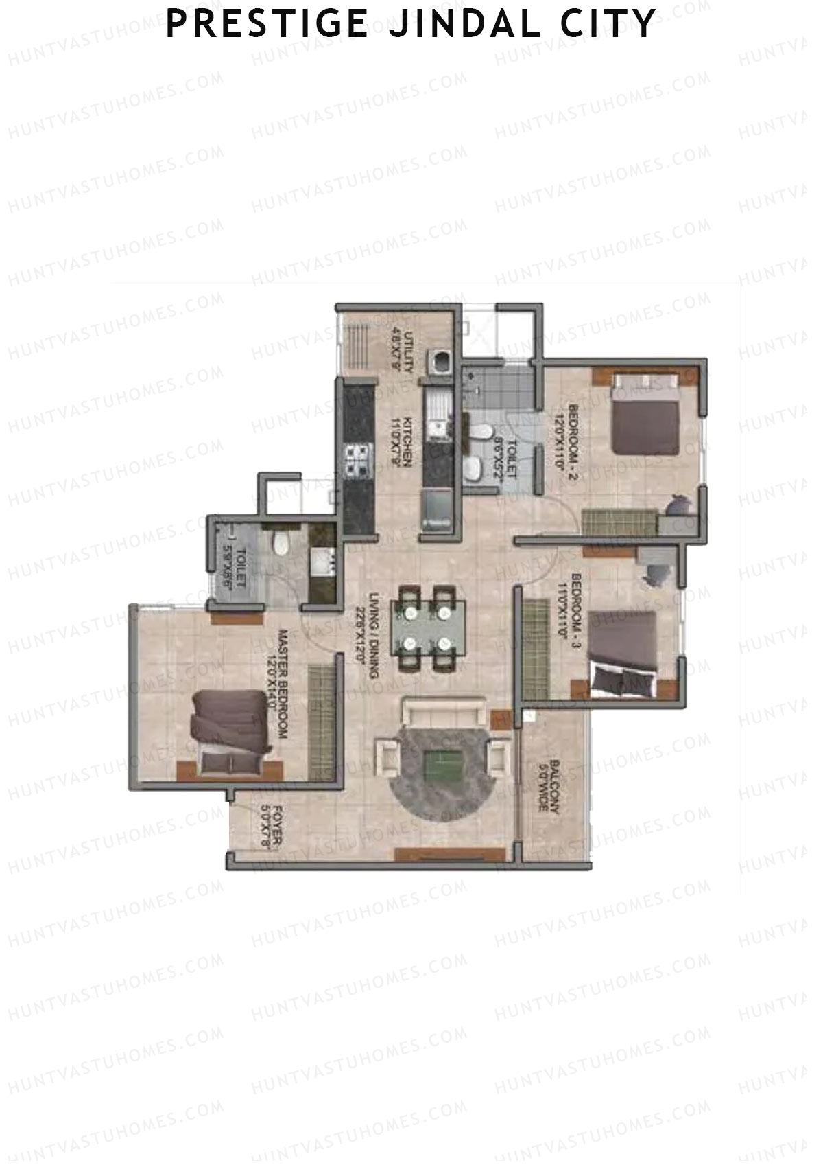 Prestige Jindal City Building 2 Tower 1 Unit 7 (Type D3) Floor Plan