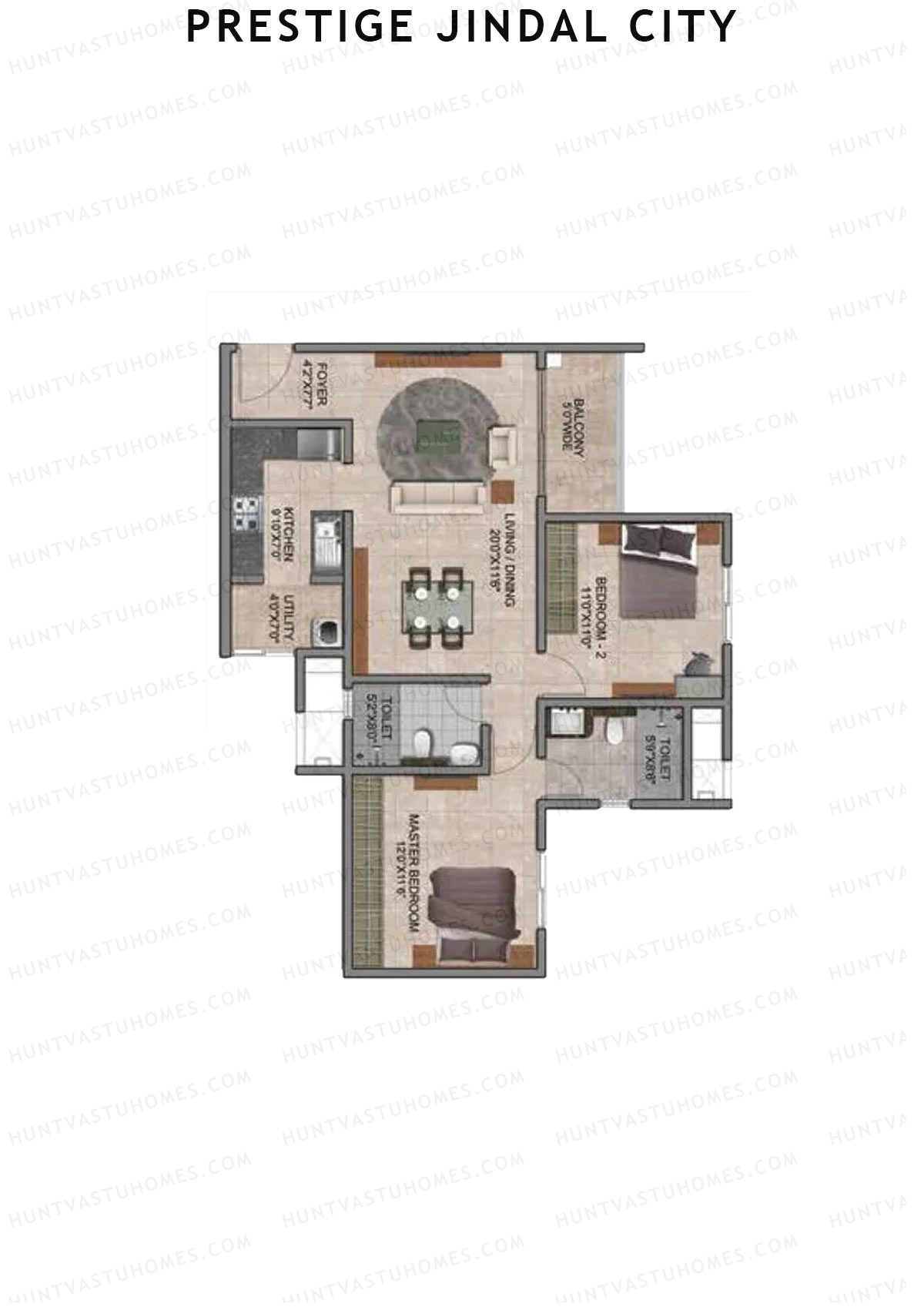 Prestige Jindal City Building 2 Tower 1 Unit 8 (Type C6) Floor Plan
