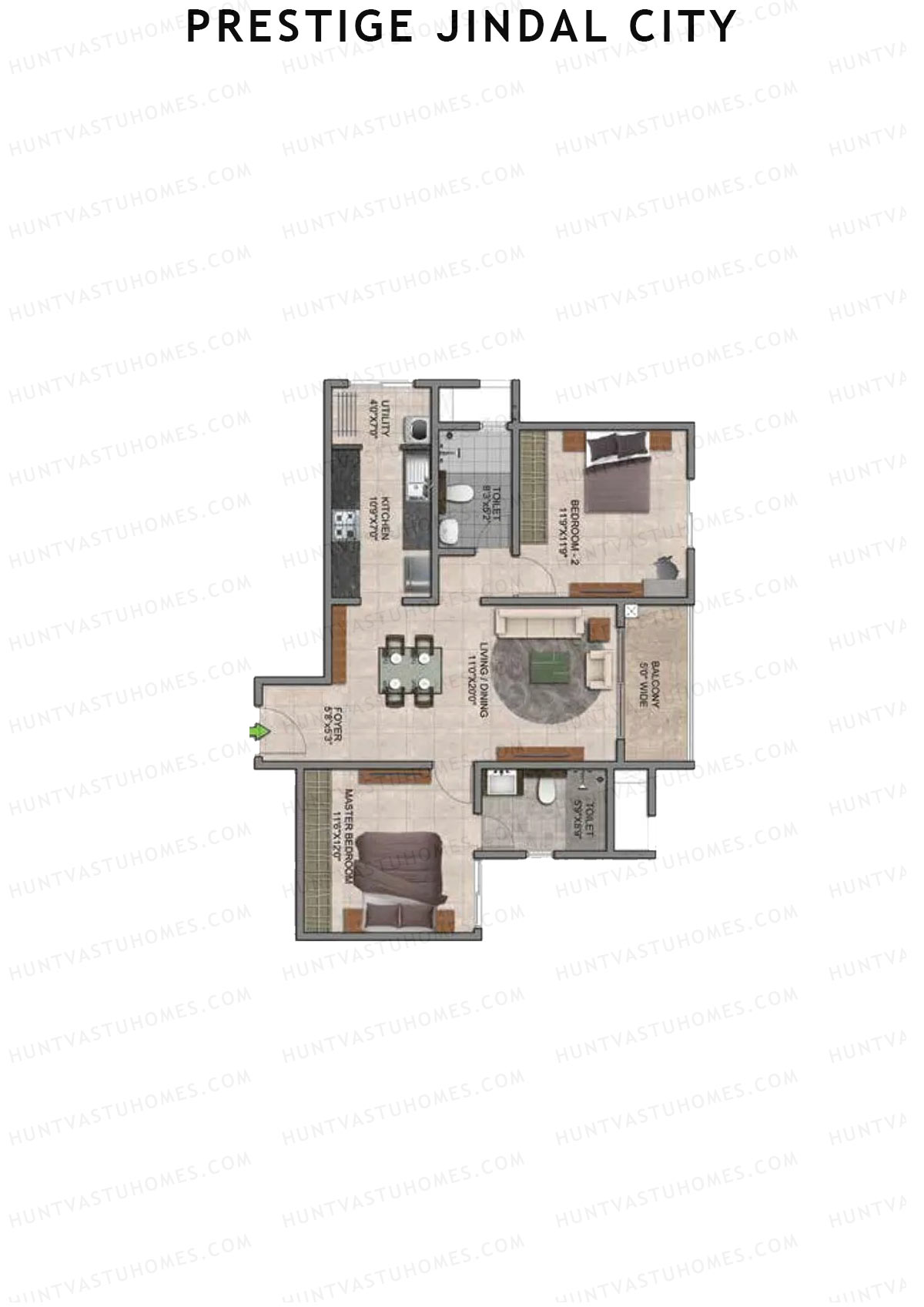 Prestige Jindal City Building 2 Tower 2 Unit 1 (Type C8) Floor Plan