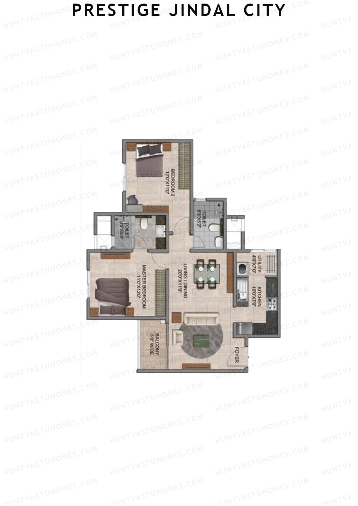Prestige Jindal City Building 2 Tower 2 Unit 6 (Type C2) Floor Plan