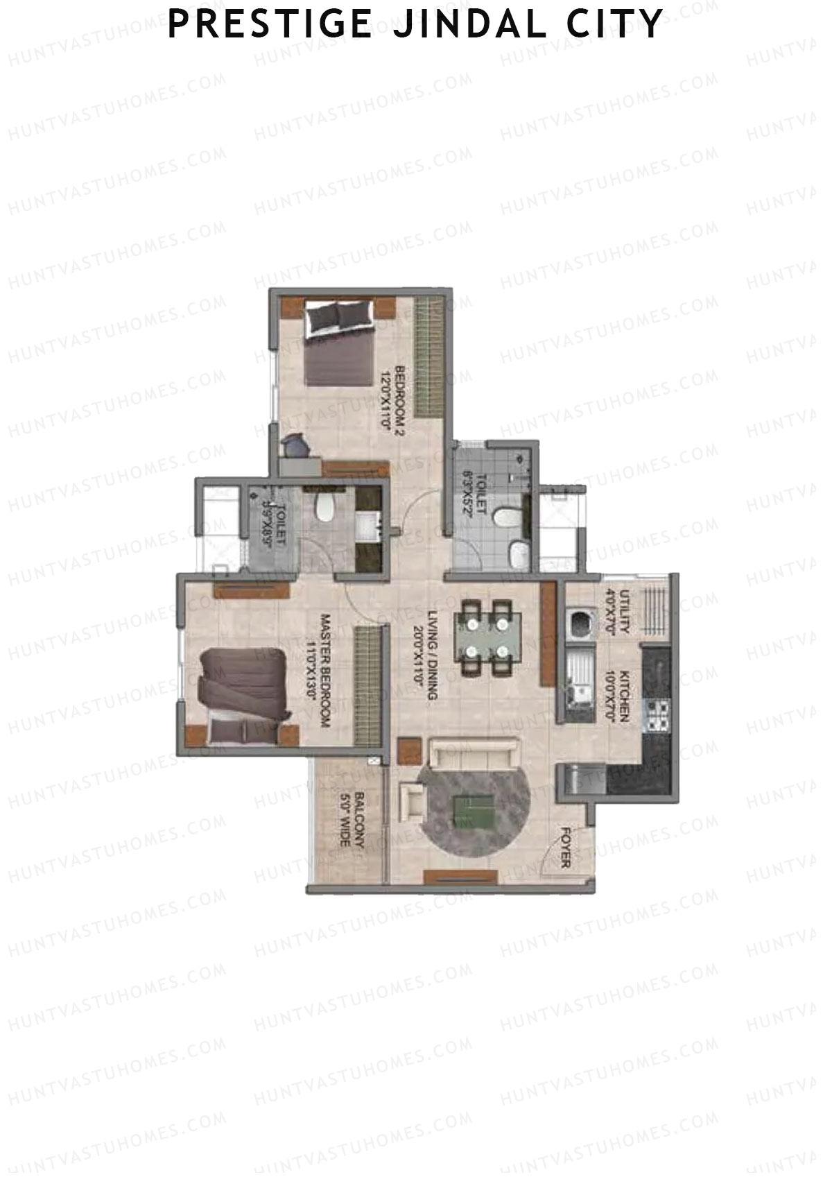 Prestige Jindal City Building 2 Tower 2 Unit 8 (Type C2) Floor Plan