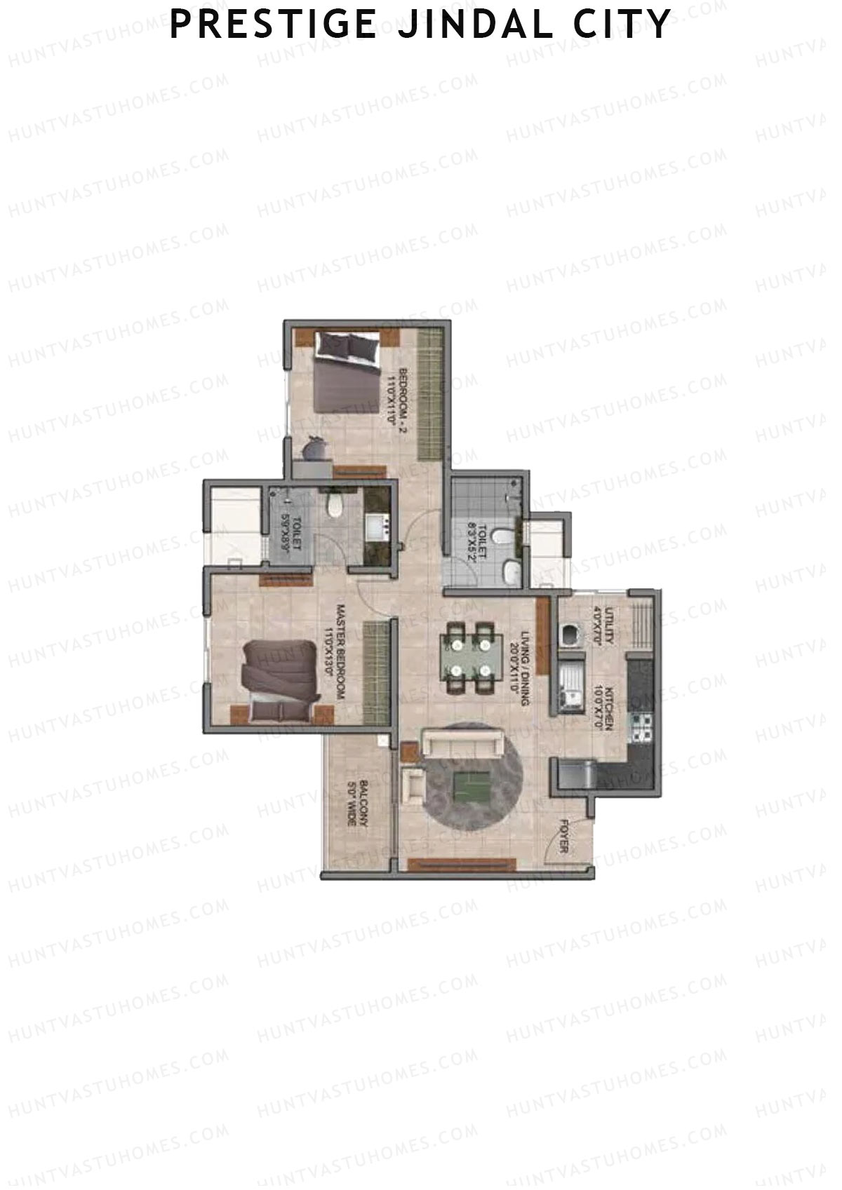 Prestige Jindal City Building 2 Tower 5 Unit 8 (Type C3) Floor Plan