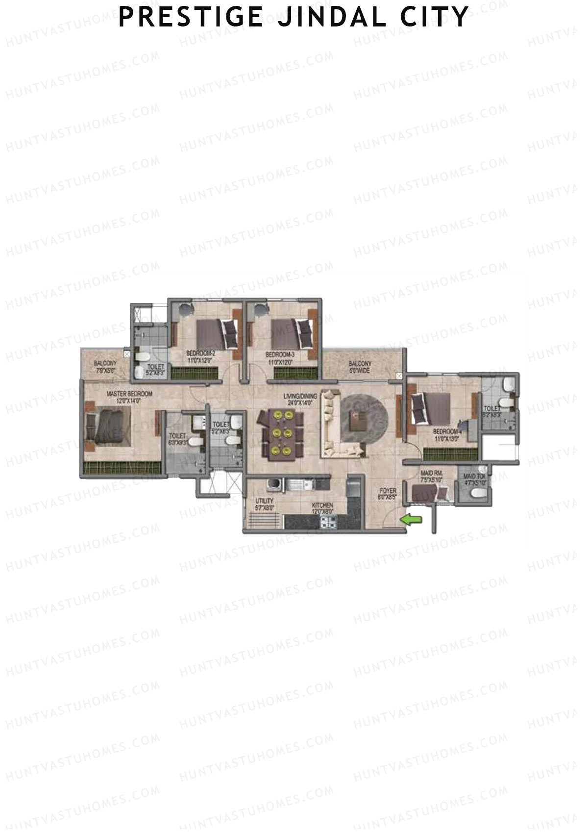 Prestige Jindal City Building 3 Tower 1 Unit 1 (Type F2) Floor Plan