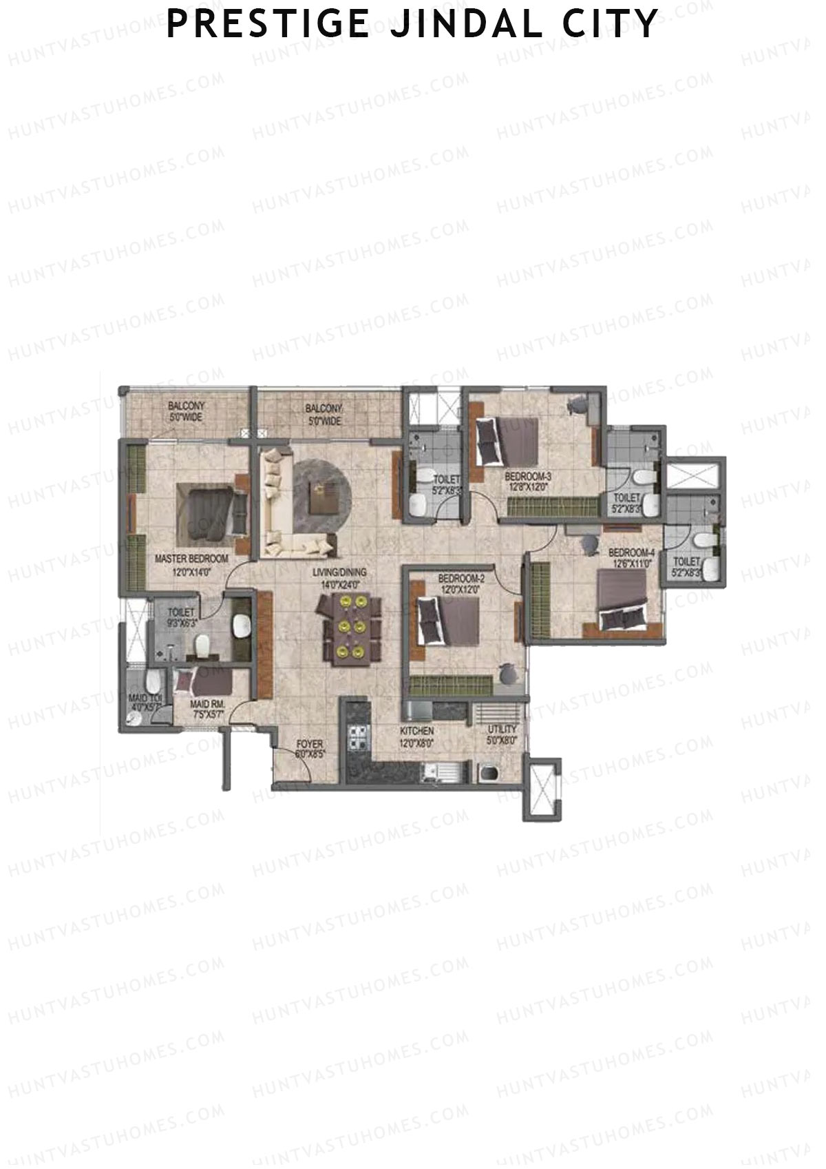 Prestige Jindal City Building 3 Tower 1 Unit 2 (Type F5) Floor Plan