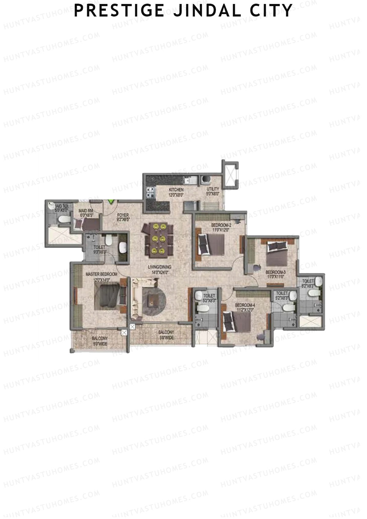 Prestige Jindal City Building 3 Tower 1 Unit 3 (Type F1) Floor Plan