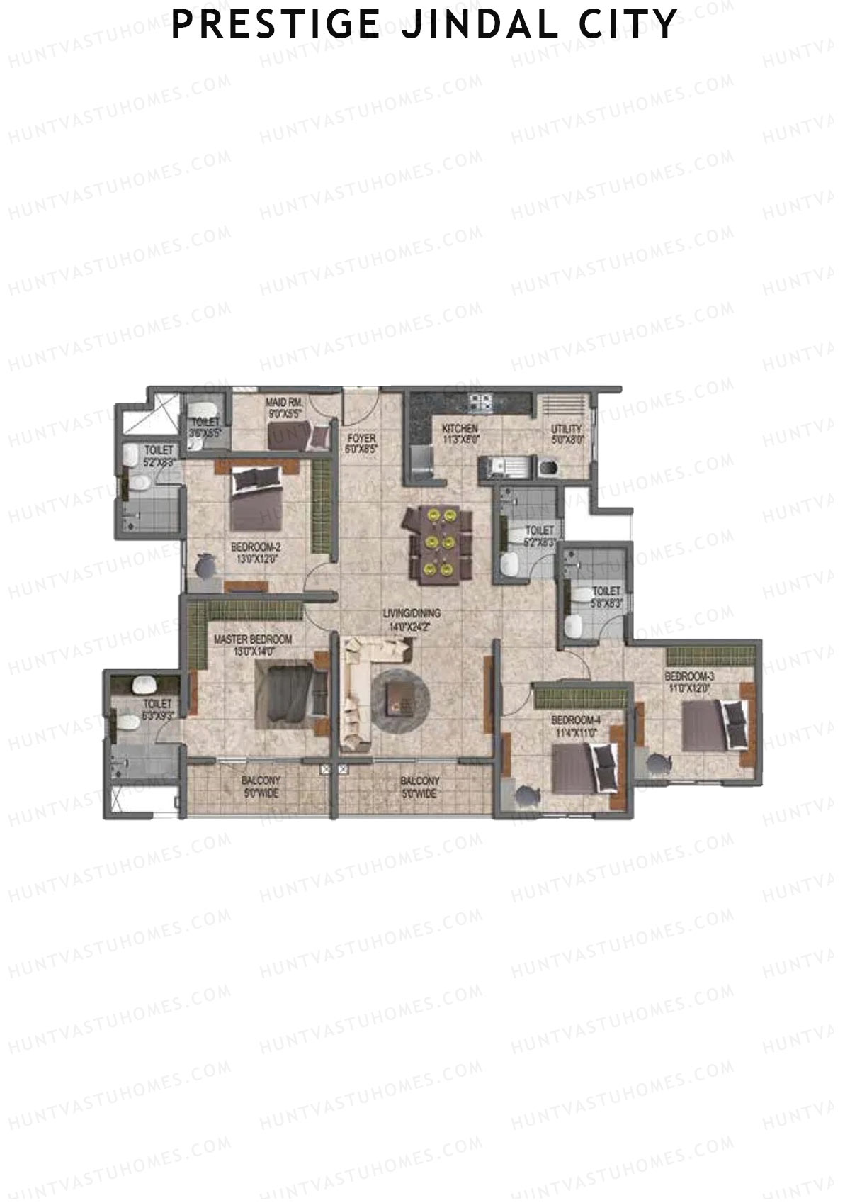 Prestige Jindal City Building 3 Tower 1 Unit 4 (Type F6) Floor Plan