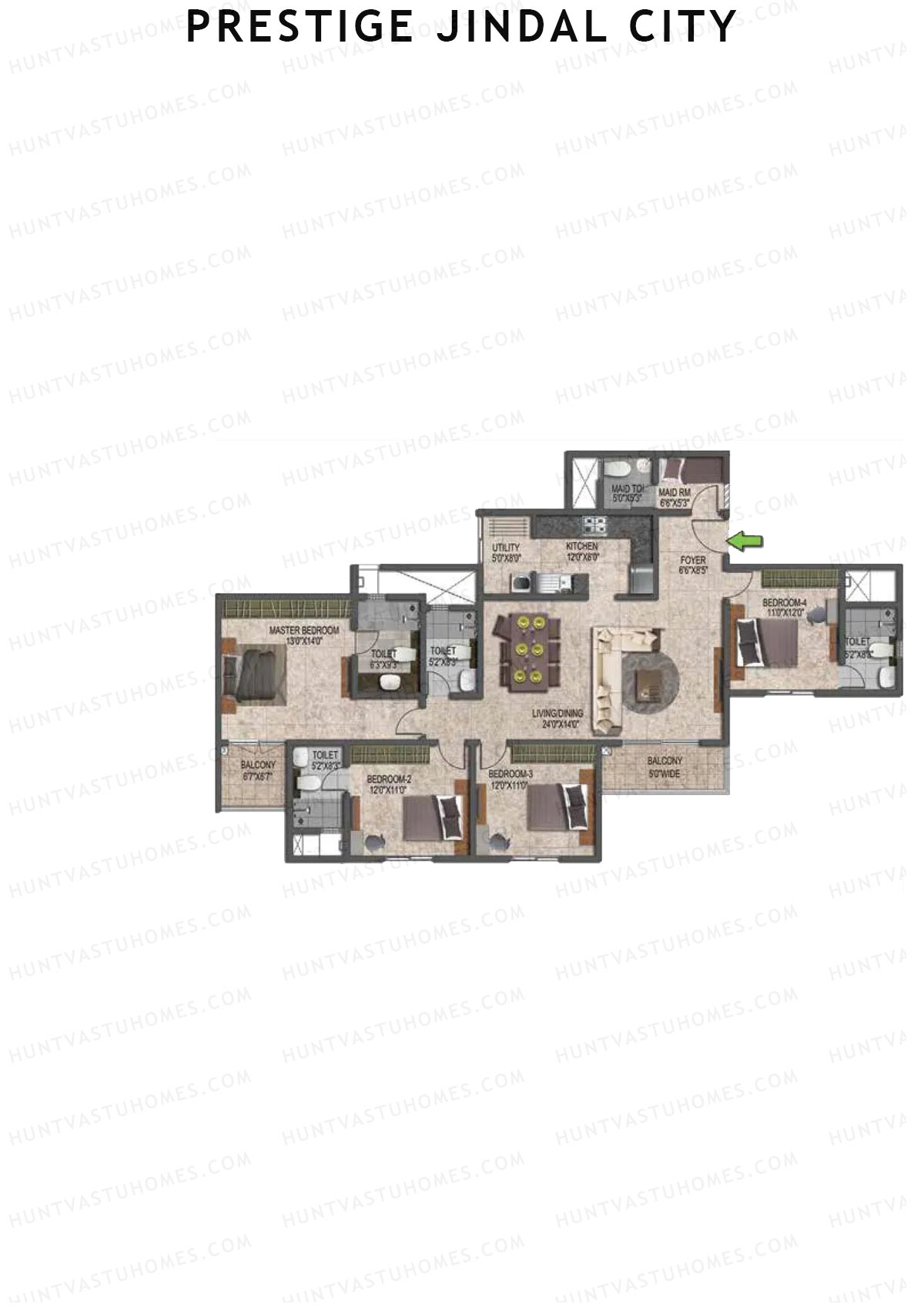 Prestige Jindal City Building 3 Tower 1 Unit 5 (Type F3) Floor Plan