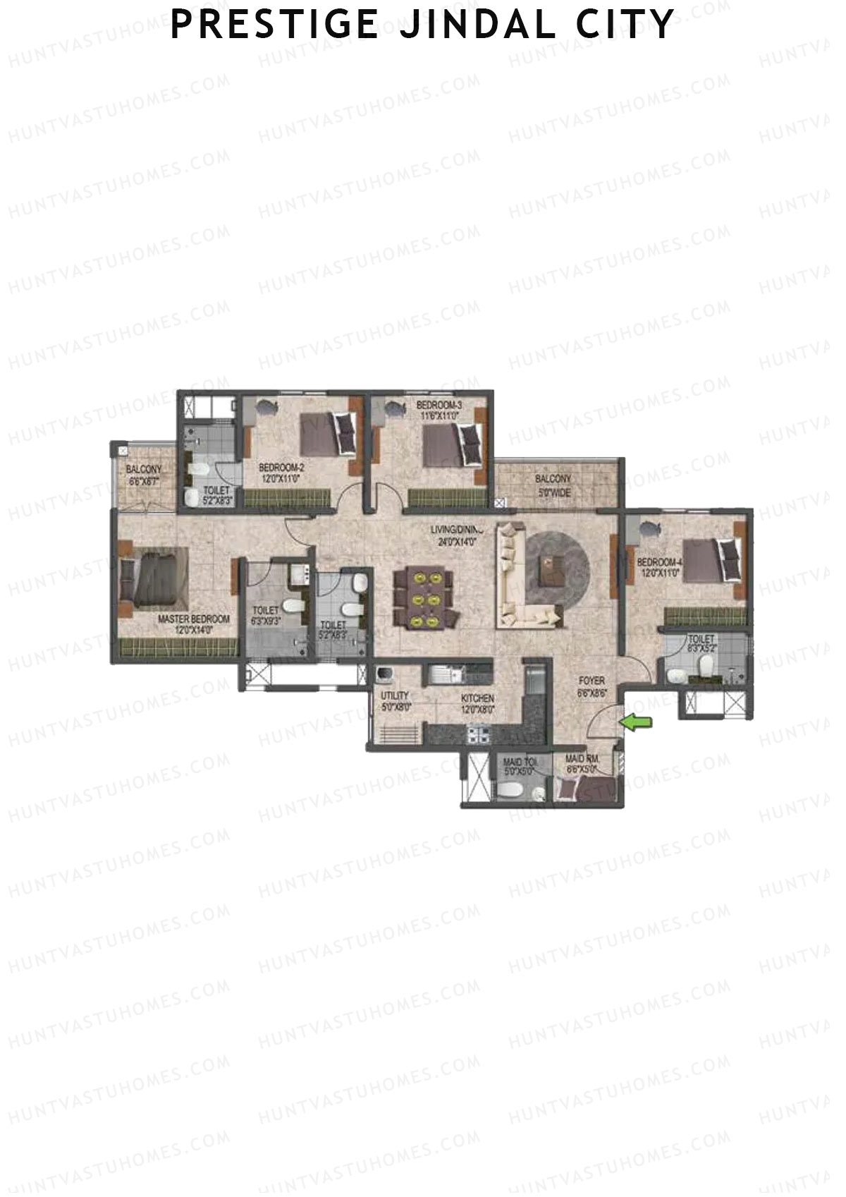 Prestige Jindal City Building 3 Tower 1 Unit 6 (Type F4) Floor Plan