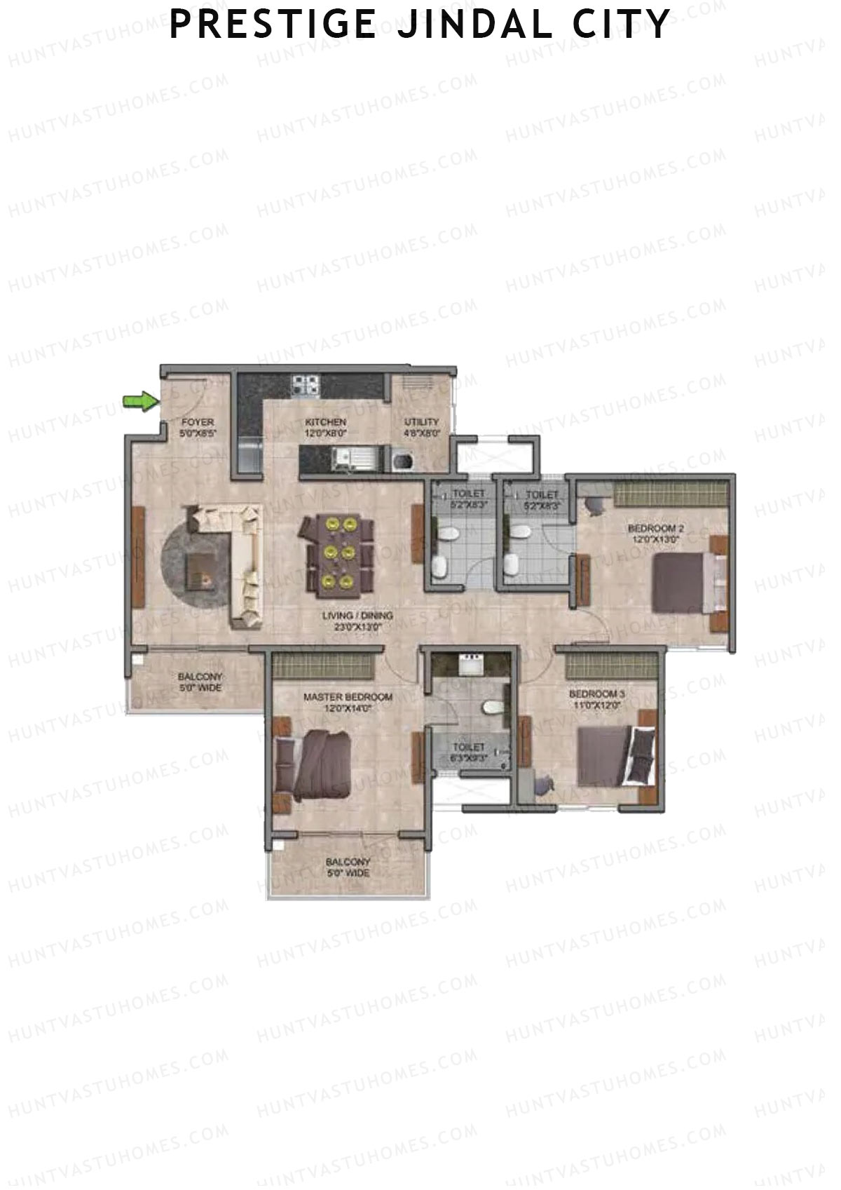 Prestige Jindal City Building 3 Tower 2 Unit 1 (Type E7) Floor Plan