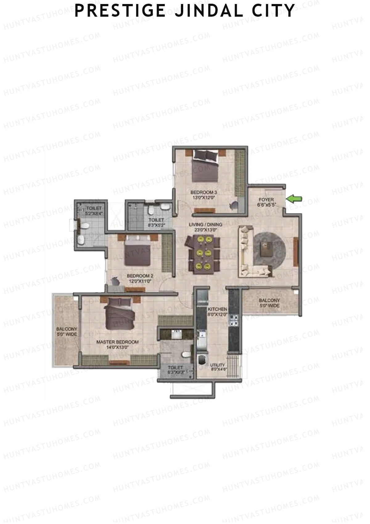 Prestige Jindal City Building 3 Tower 2 Unit 2 (Type E9) Floor Plan