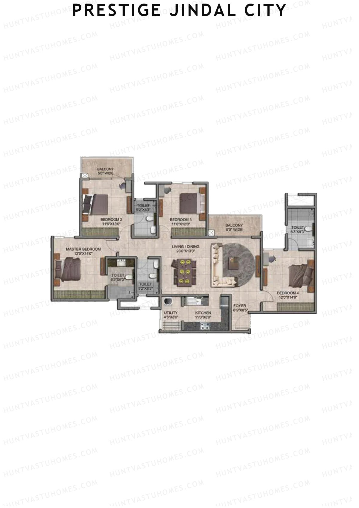 Prestige Jindal City Building 3 Tower 2 Unit 3 (Type E6A) Floor Plan