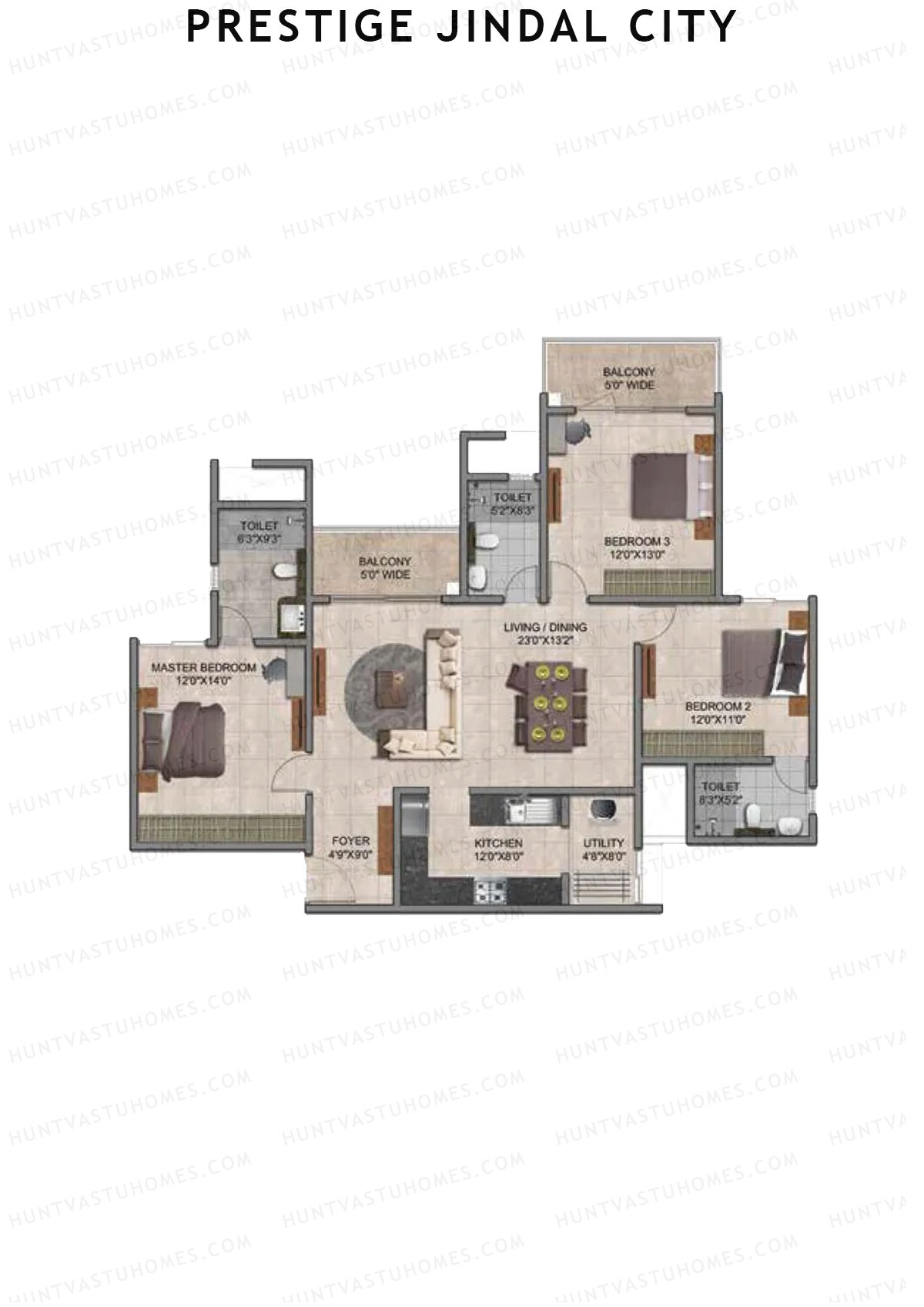 Prestige Jindal City Building 3 Tower 2 Unit 4 (Type E1) Floor Plan