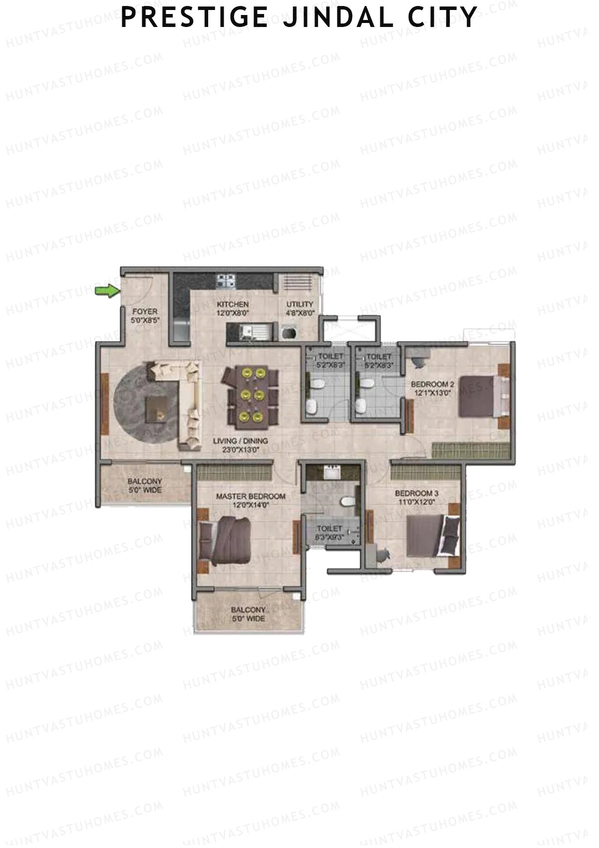 Prestige Jindal City Building 3 Tower 2 Unit 7 (Type E5) Floor Plan