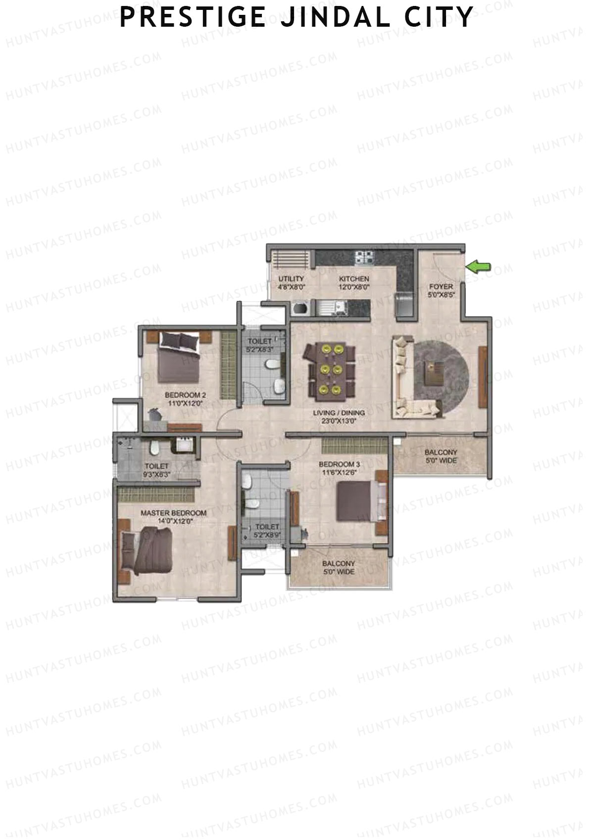 Prestige Jindal City Building 3 Tower 2 Unit 8 (Type E10) Floor Plan